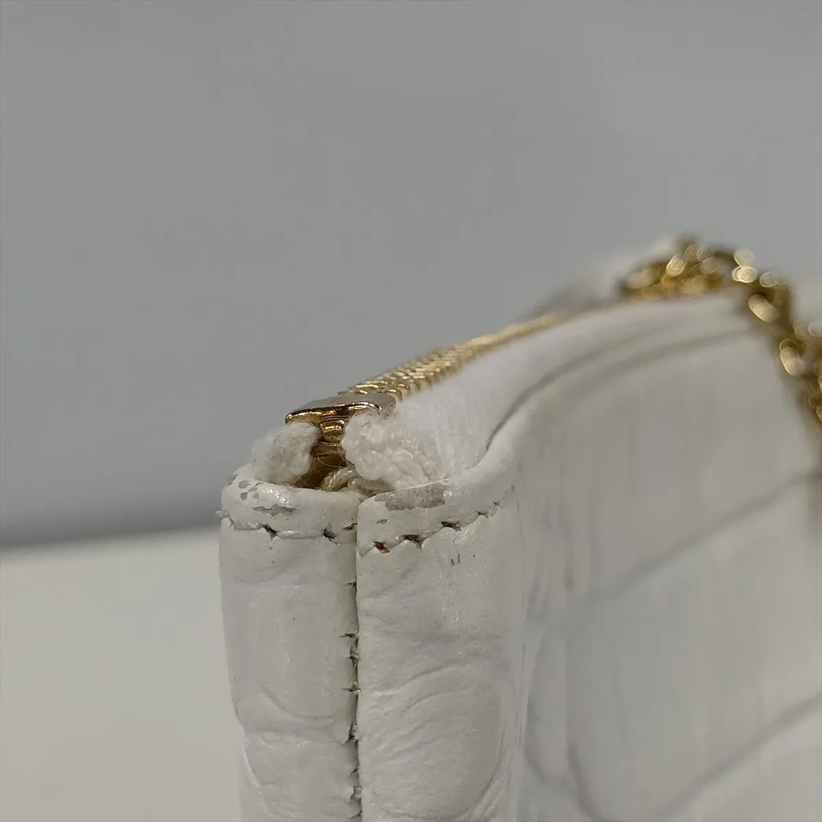 Gabrielle Crocodile Embossed Clutch Bag, White with Gold Hardware, Item No. 28428191, Series No. 28 — view 8