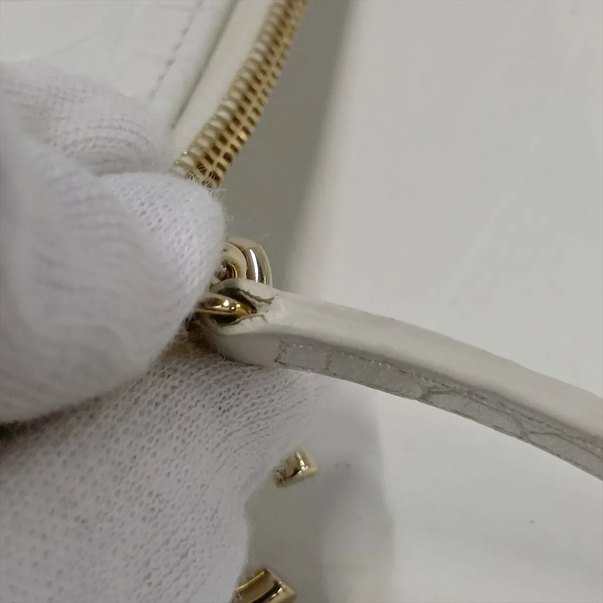 Gabrielle Crocodile Embossed Clutch Bag, White with Gold Hardware, Item No. 28428191, Series No. 28 — view 9