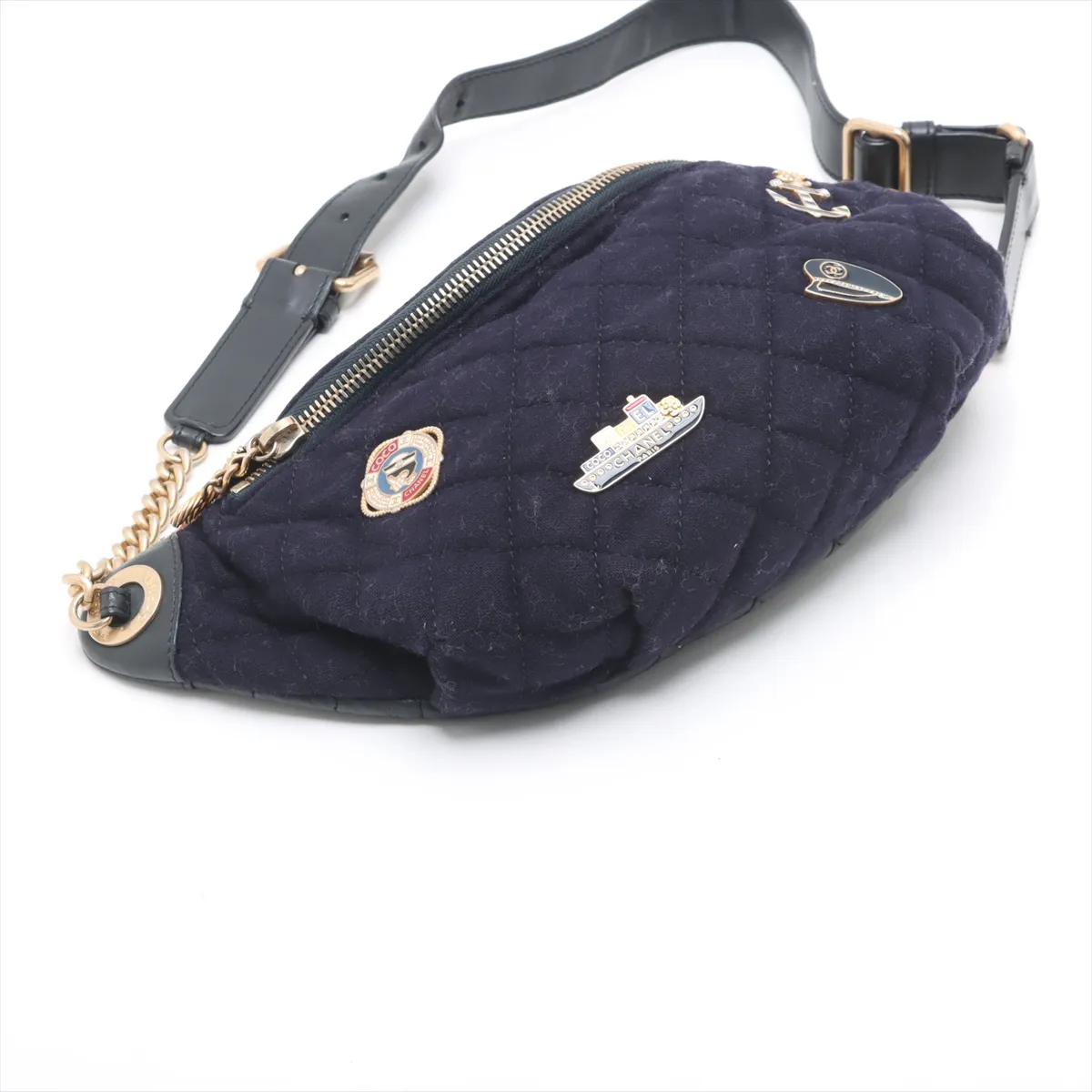 Matelasse wool x lambskin body bag Paris Hamburg blue gold hardware 25962464 25th series — view 4