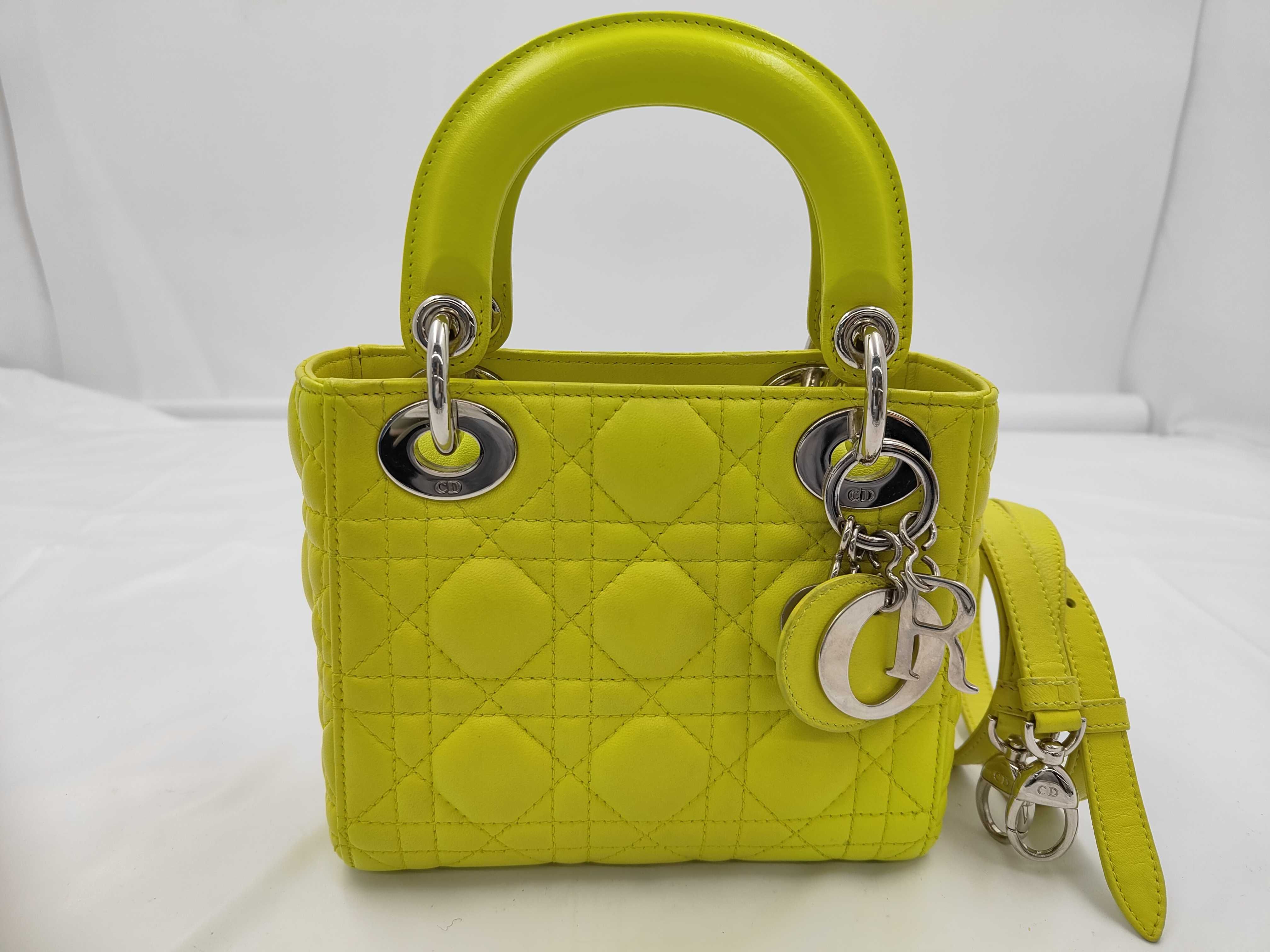 Lady Dior Yellow Lambskin 3-Compartment Handbag