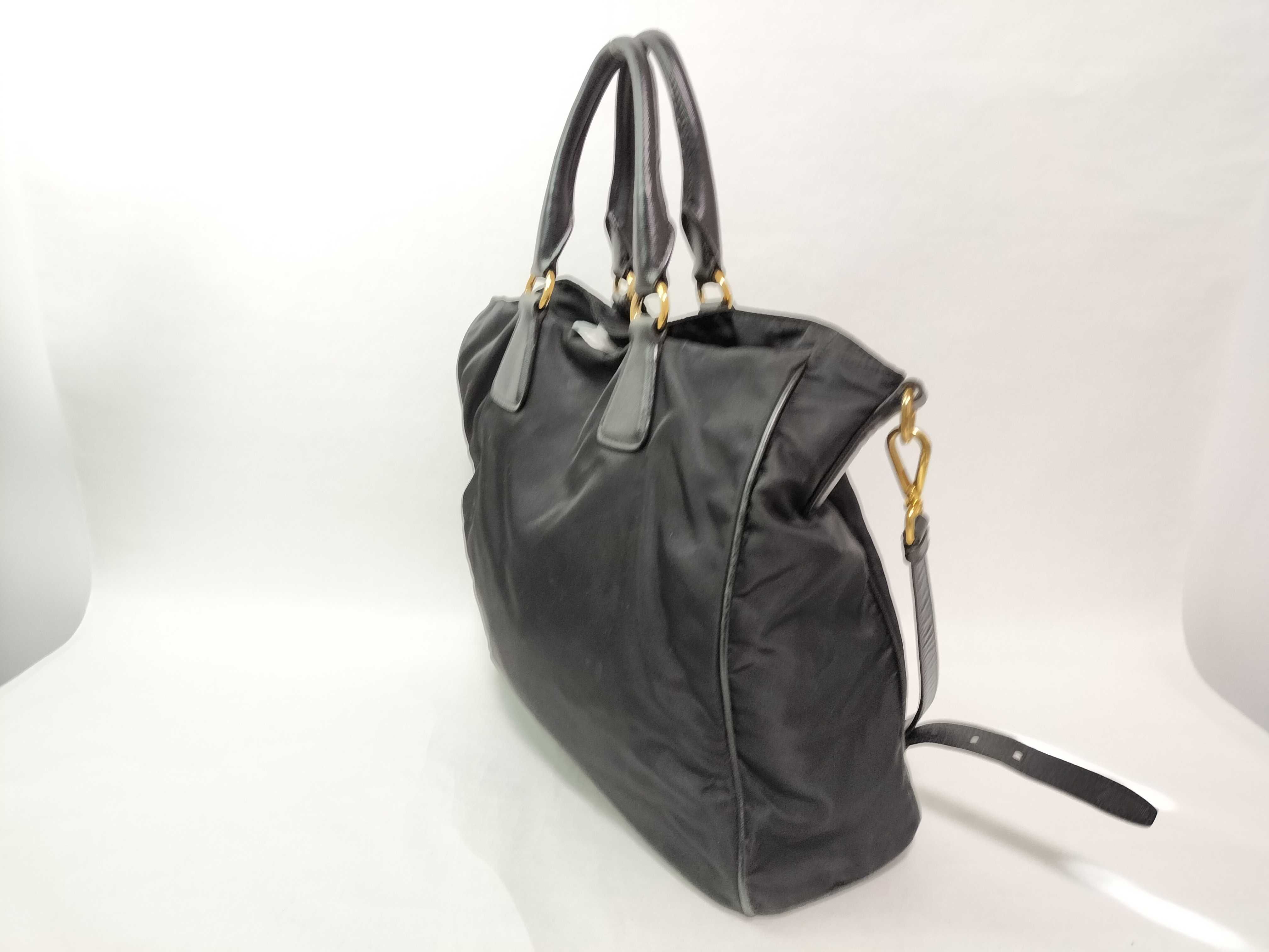 Nylon Prada Handbag 2-Way Black Strap Tote Bag — view 3
