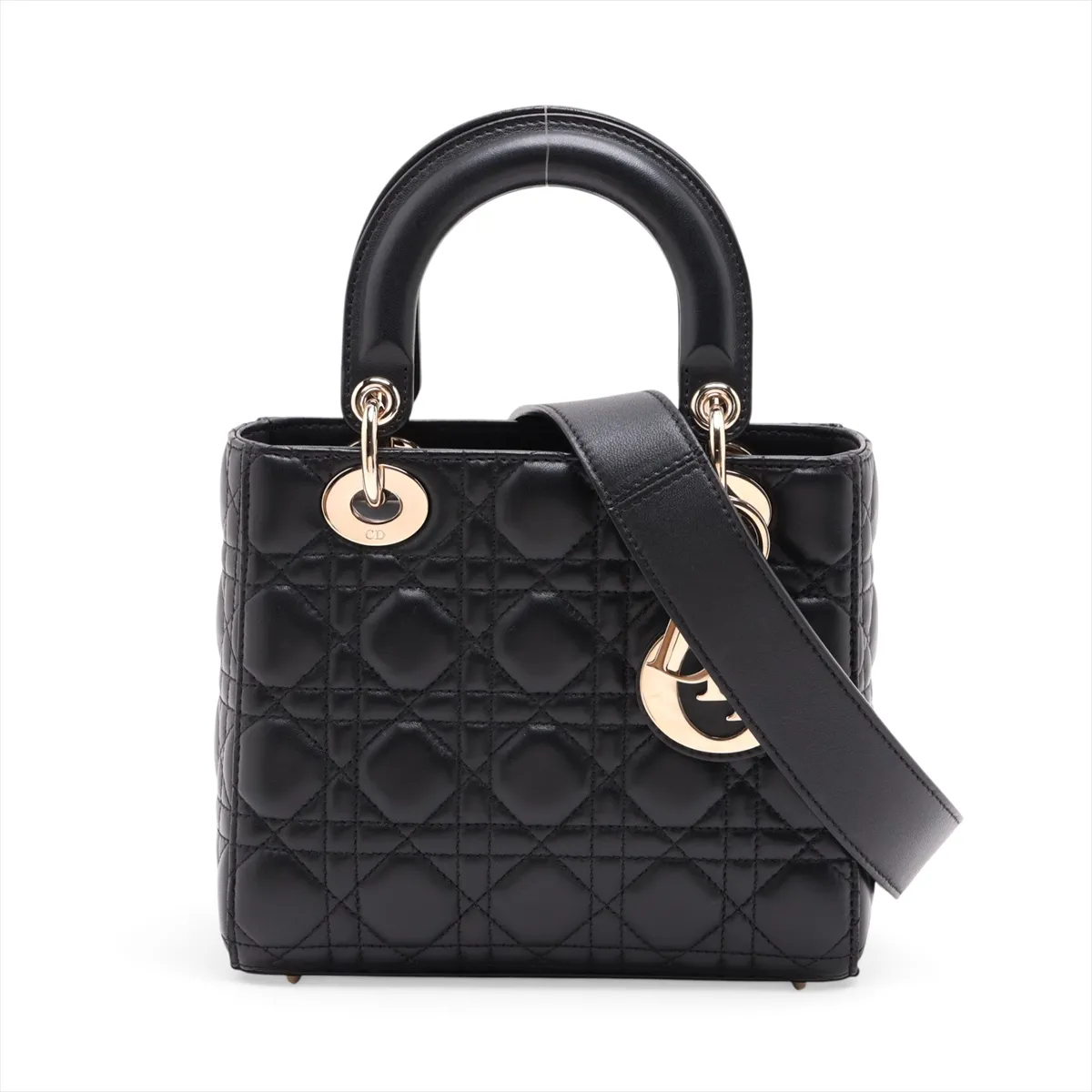 Cannage My Lady Dior Leather 2-Way Handbag, Black