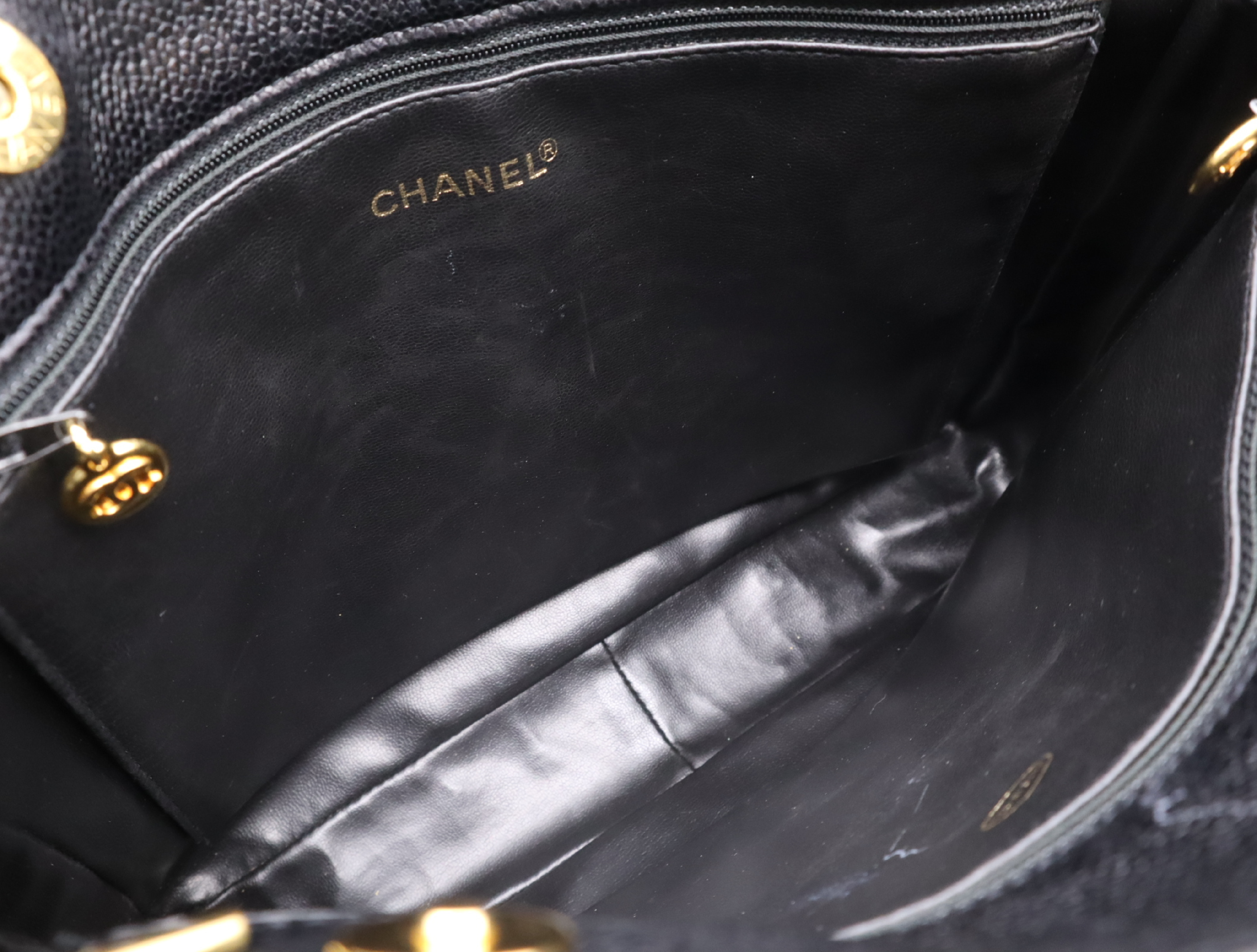 Caviar Skin Coco Mark Tote Bag, Black Tote Bag — view 12