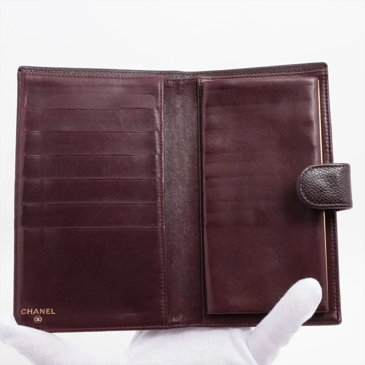 Cocomark Caviar Skin Long Wallet Brown Gold Hardware 5704258 — view 3