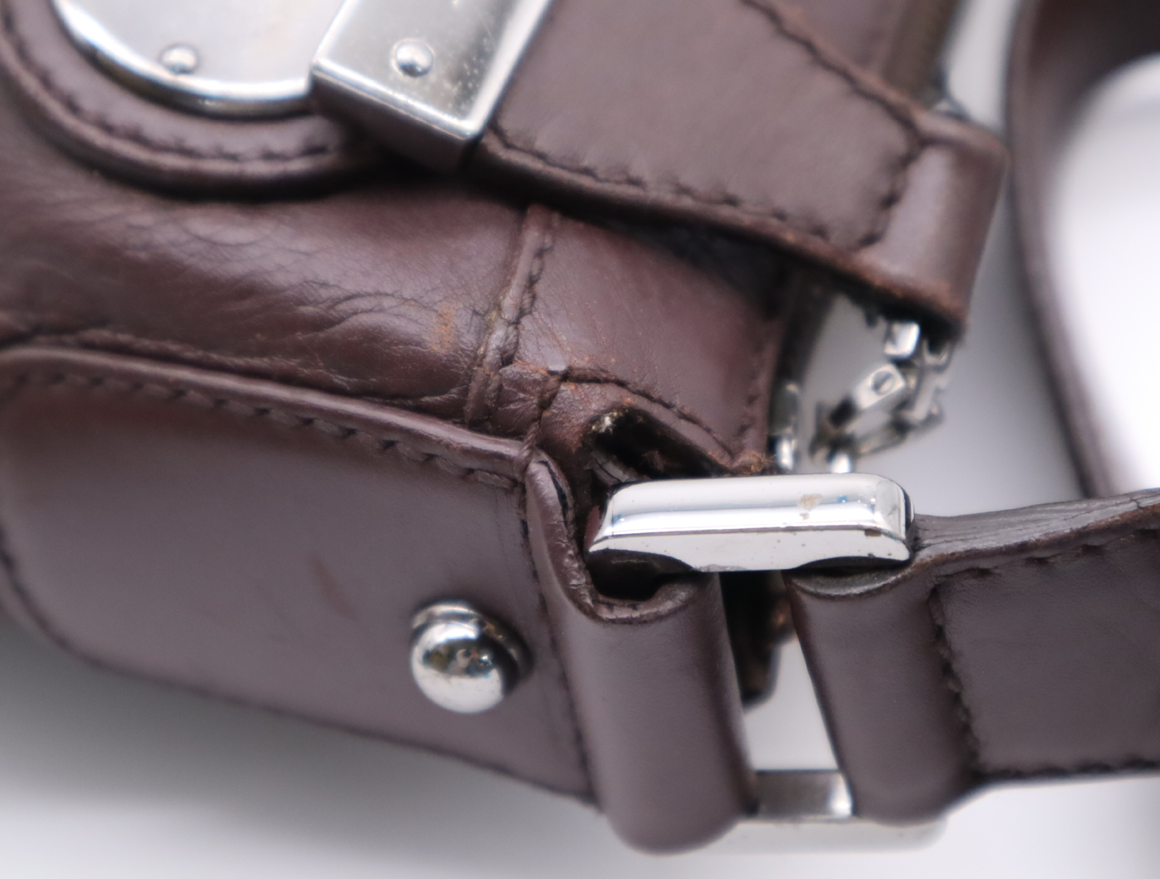 148476 Shima Leather Shoulder Bag with 2 Keys and Clochette, Dark Brown Shoulder Bag — view 8
