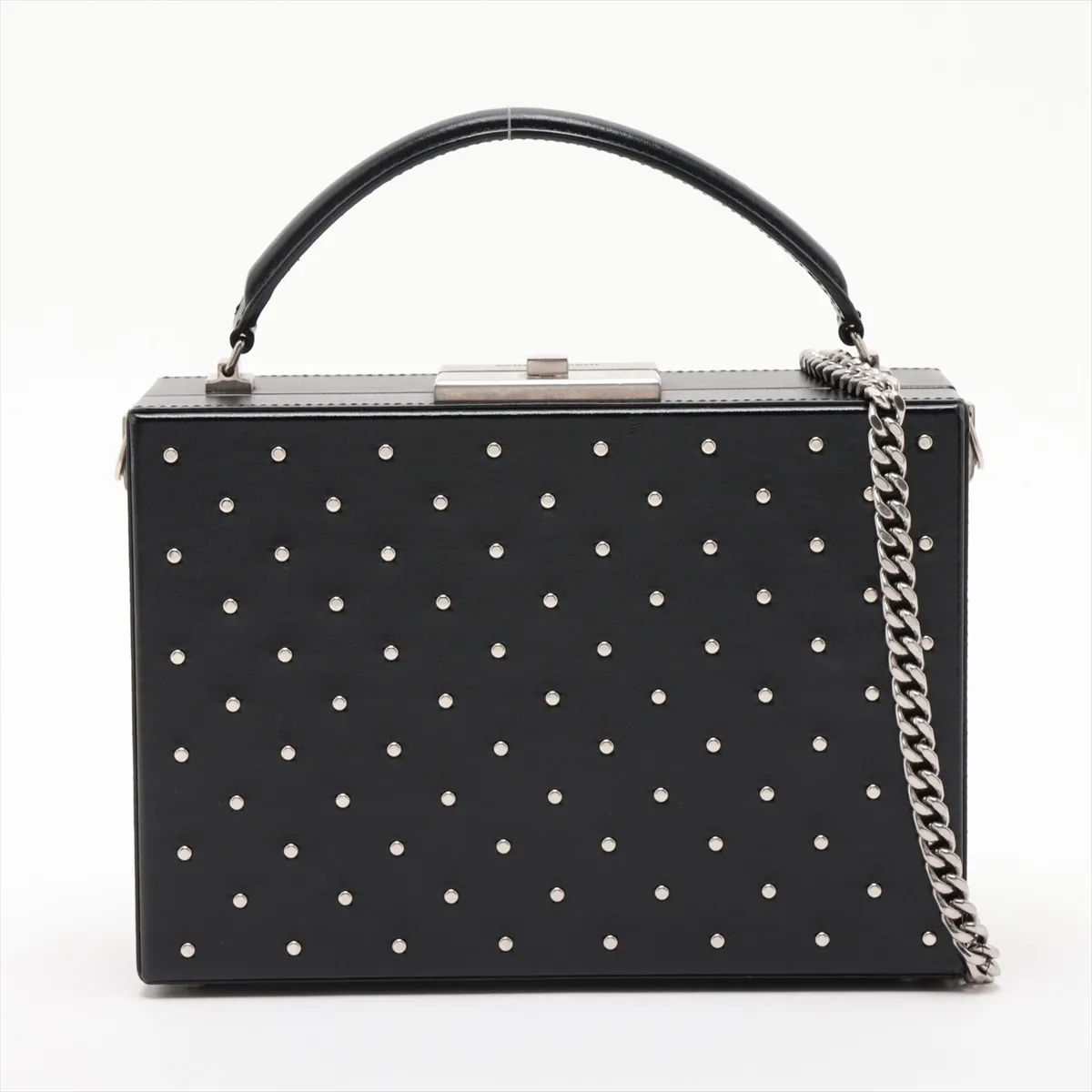 538452 Leather x Stud 2-Way Handbag, Black, with Mirror