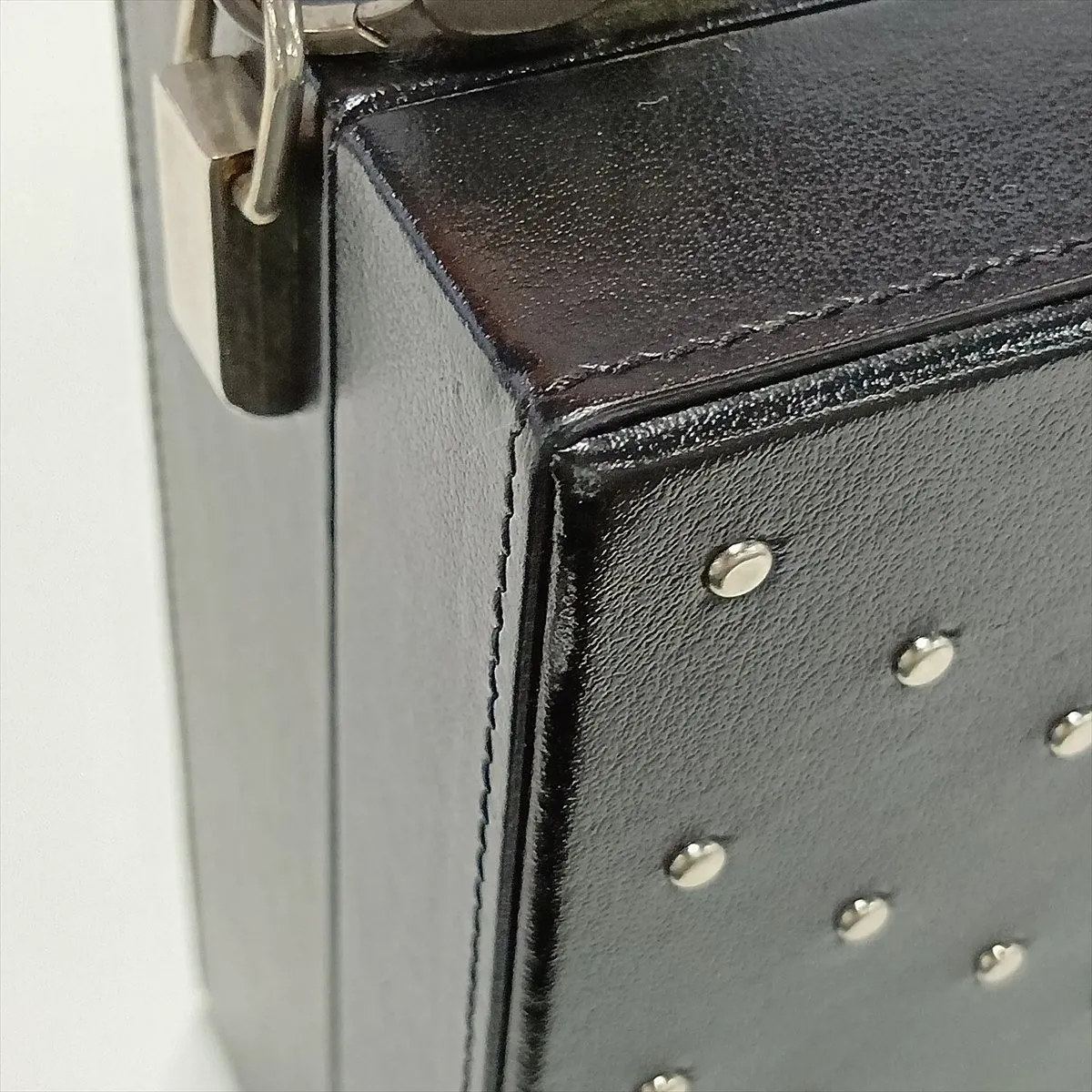 538452 Leather x Stud 2-Way Handbag, Black, with Mirror — view 12