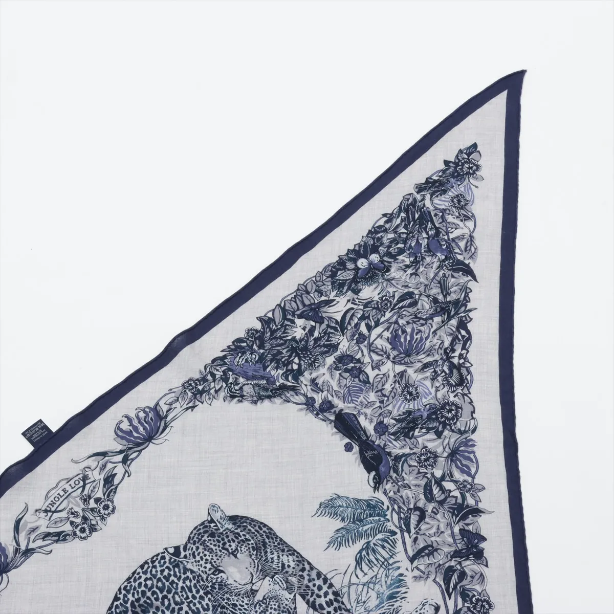 Triangle Géant JUNGLE LOVE scarf, cashmere x silk, gray x navy. Shows signs of wear, — view 2