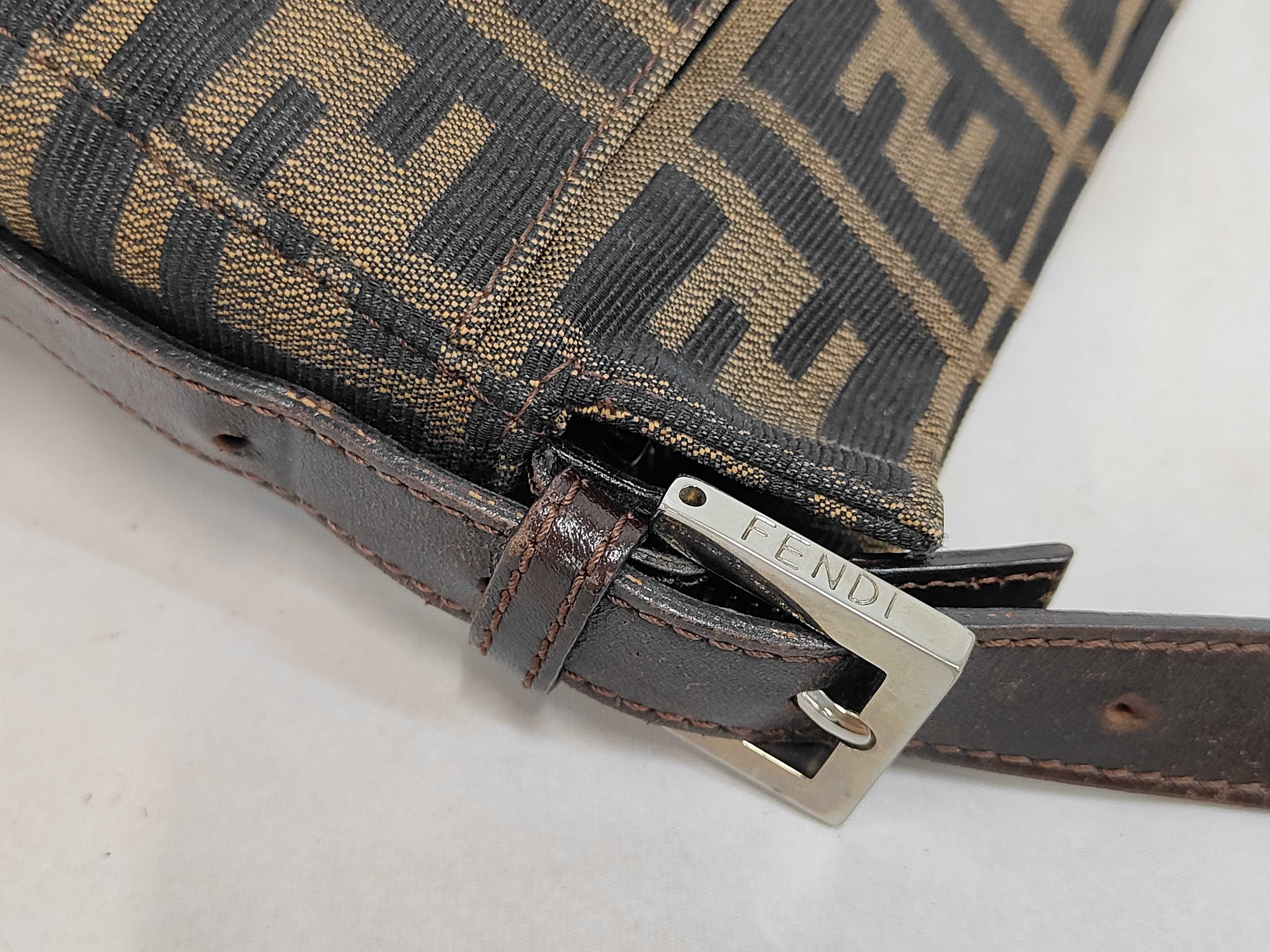 Brown Zucca Pattern Canvas Mamba Bucket Shoulder Bag — view 6