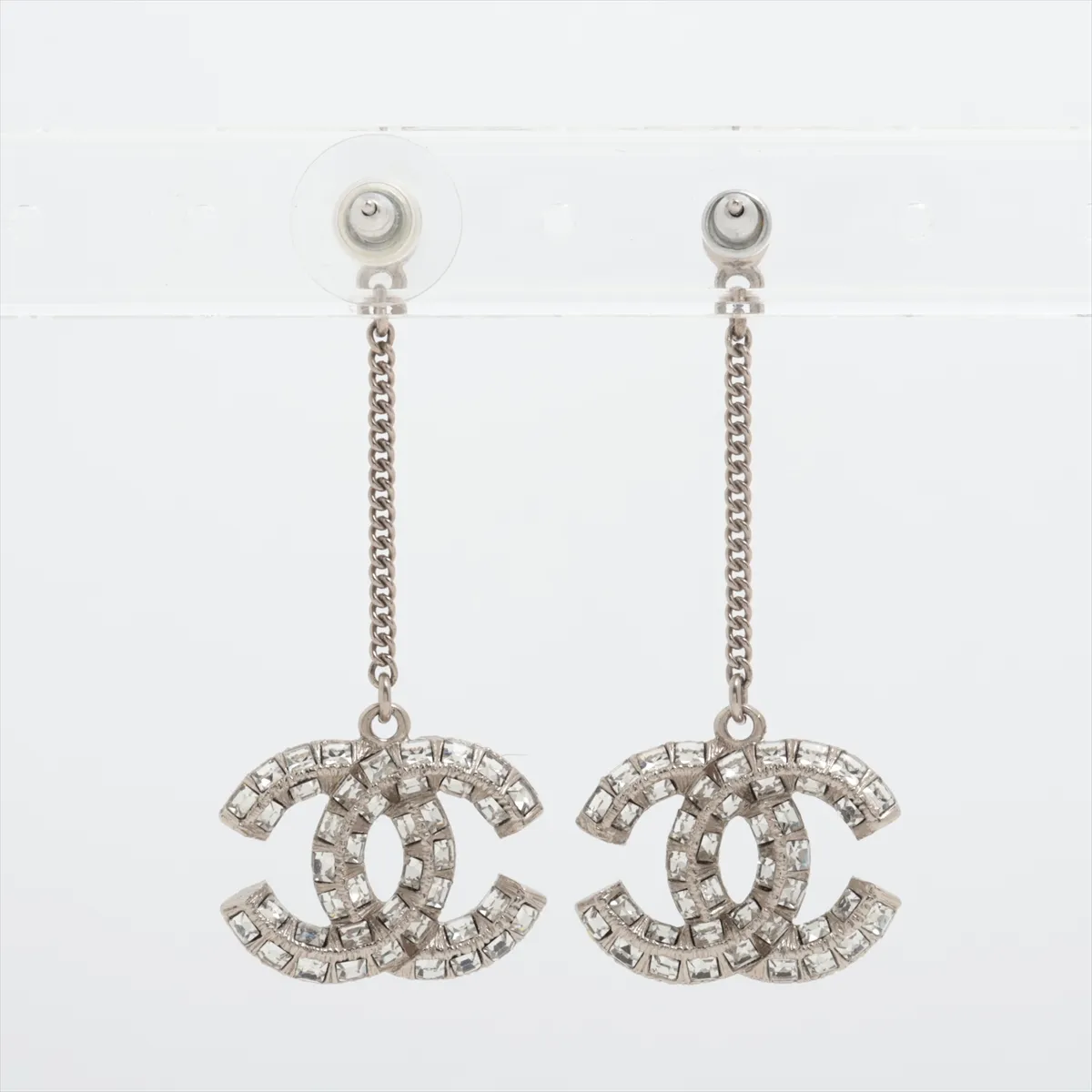 Coco Mark Earrings (Pair) Metal x Rhinestone Silver — view 2