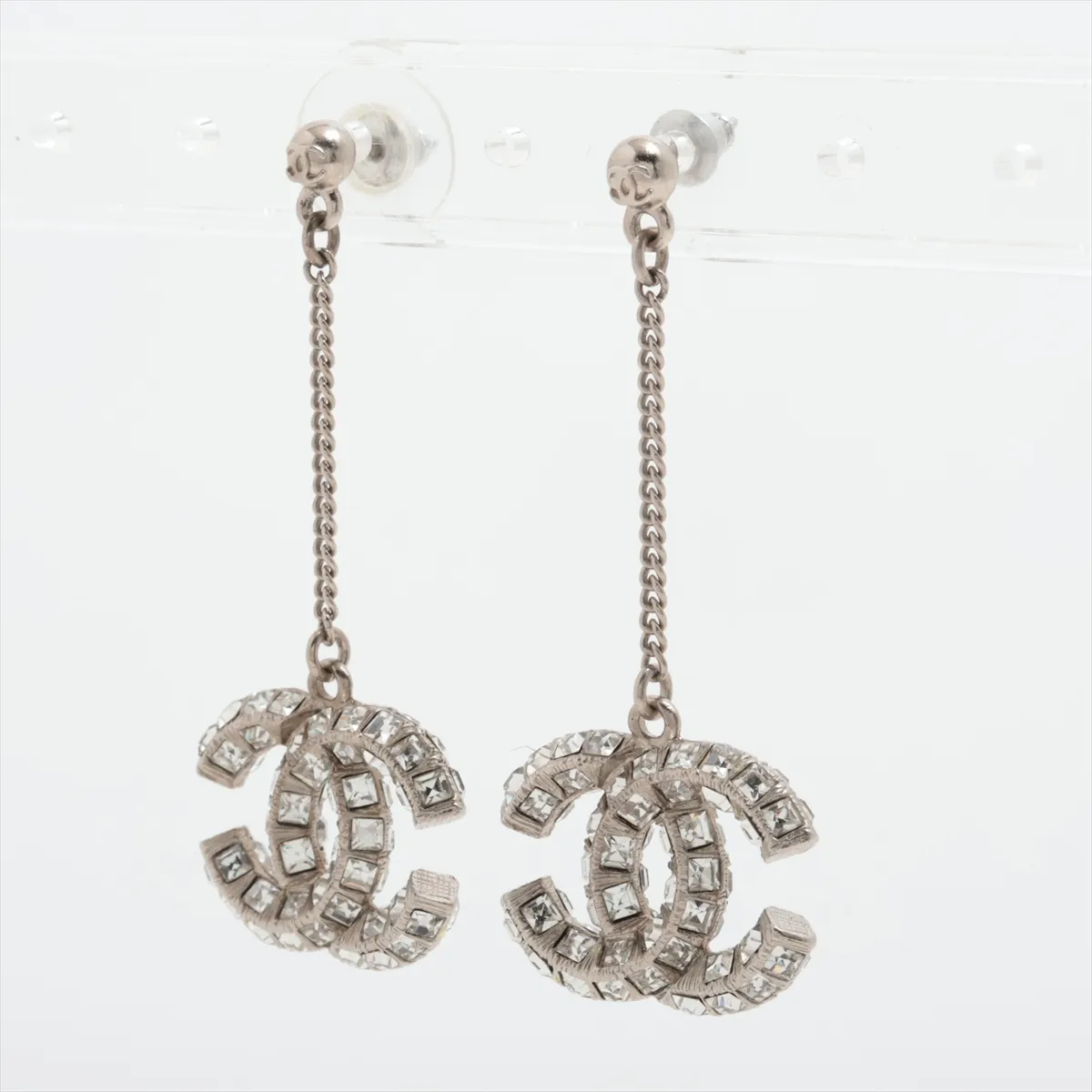 Coco Mark Earrings (Pair) Metal x Rhinestone Silver — view 3