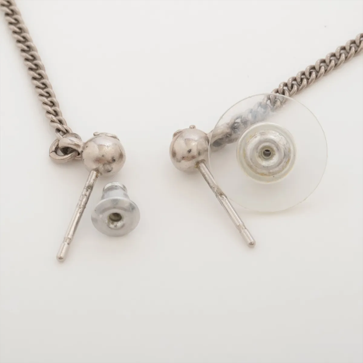Coco Mark Earrings (Pair) Metal x Rhinestone Silver — view 4