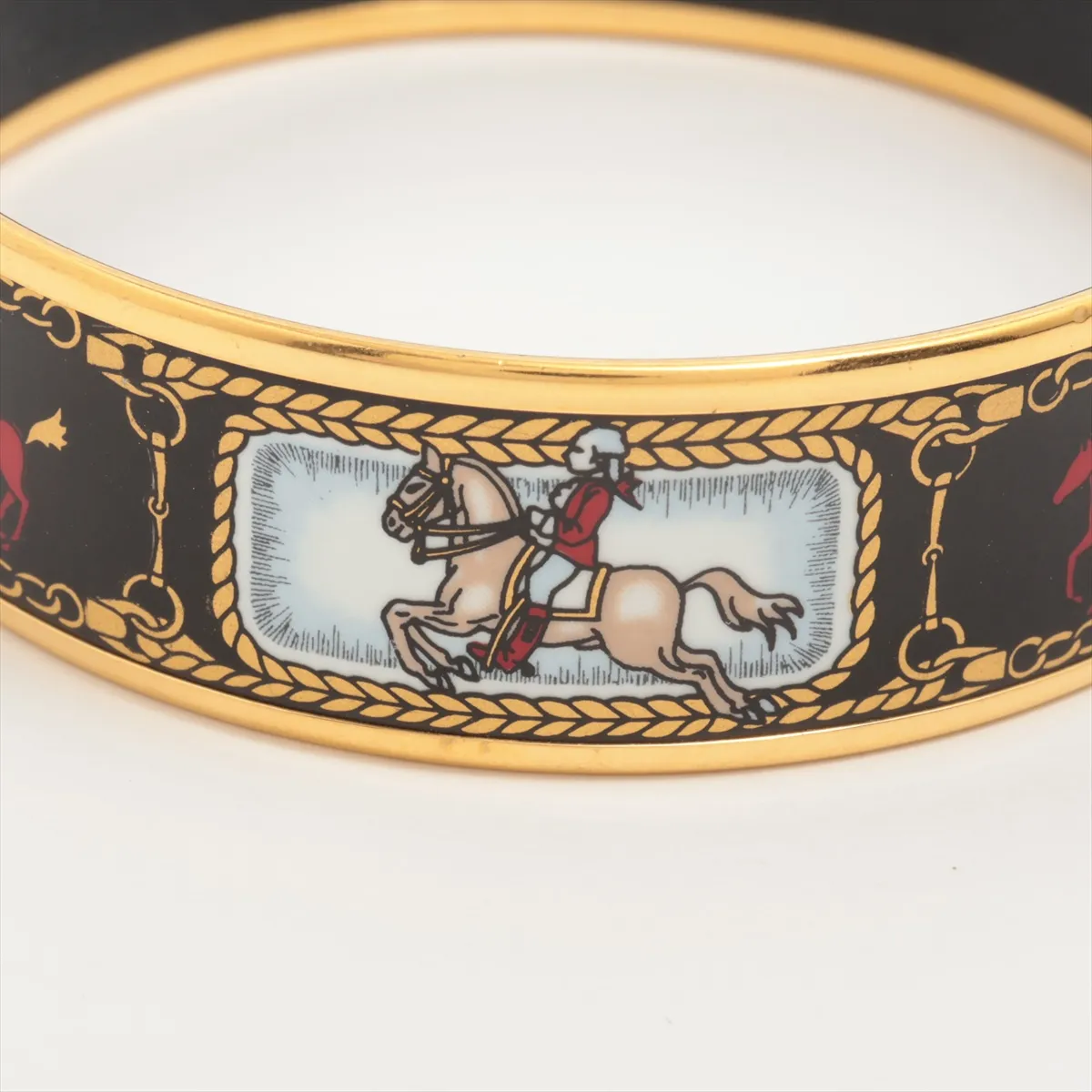 Email Bangle, GP x Enamel, Black x Red. Shows signs of wear, — view 3