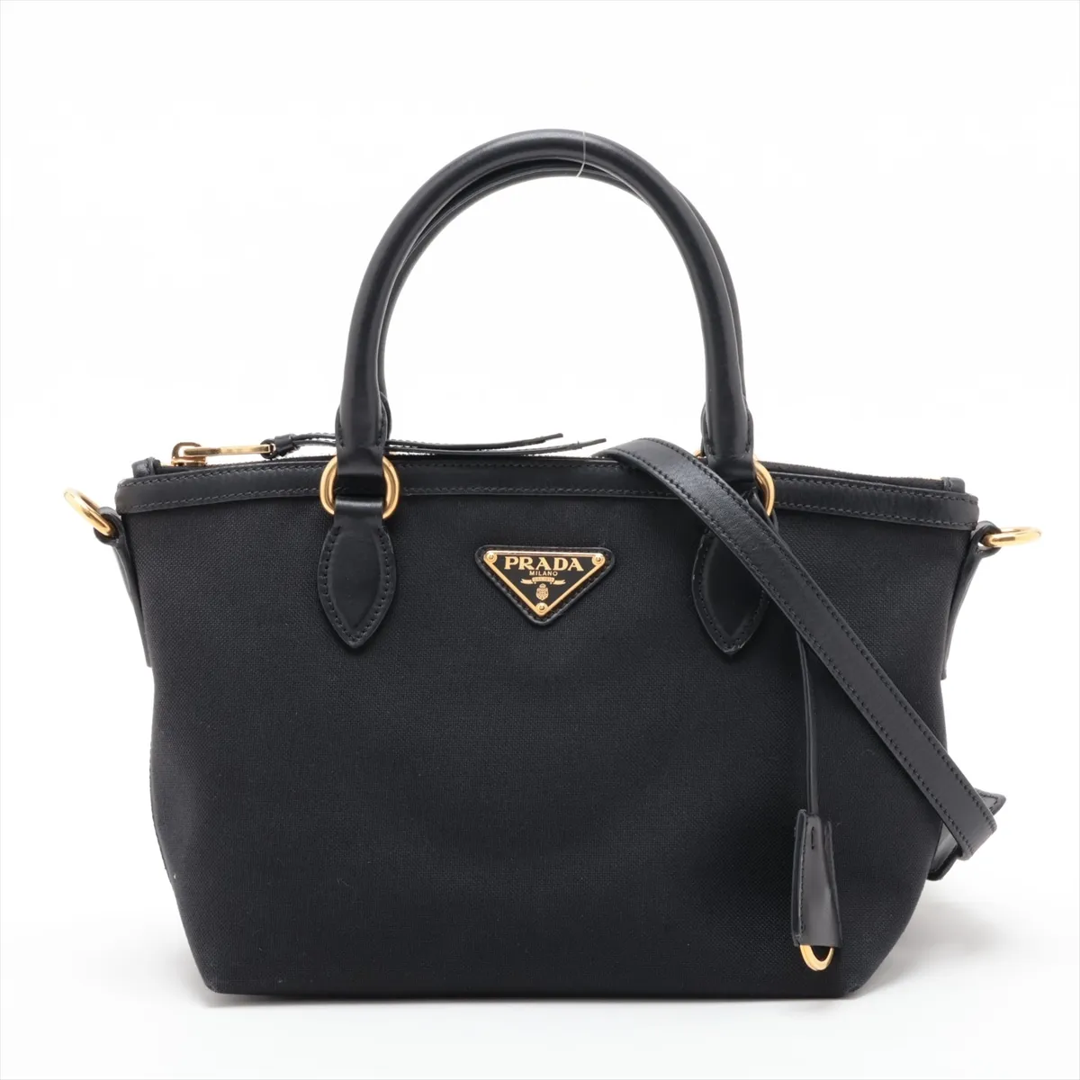 1BA111 Canvas x Leather 2-Way Handbag, Black, Unsigned Guarantee Card
