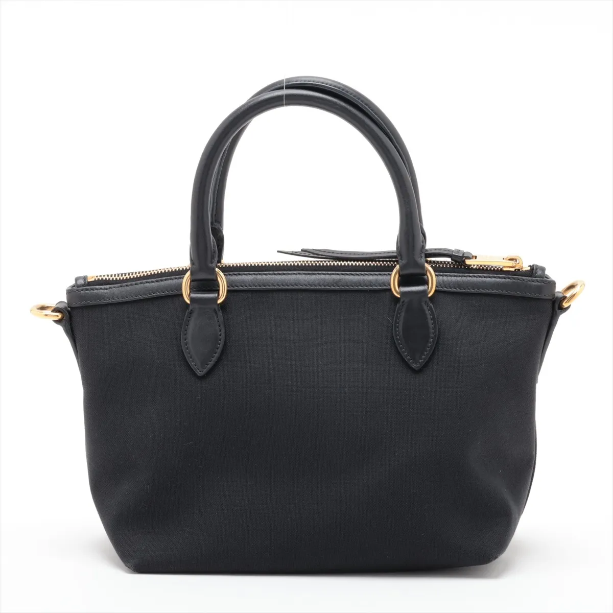 1BA111 Canvas x Leather 2-Way Handbag, Black, Unsigned Guarantee Card — view 2