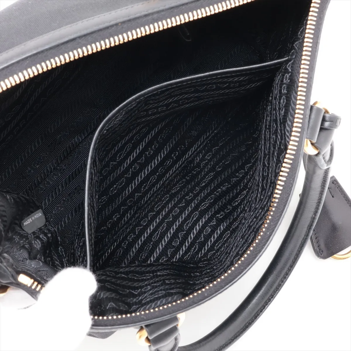 1BA111 Canvas x Leather 2-Way Handbag, Black, Unsigned Guarantee Card — view 10