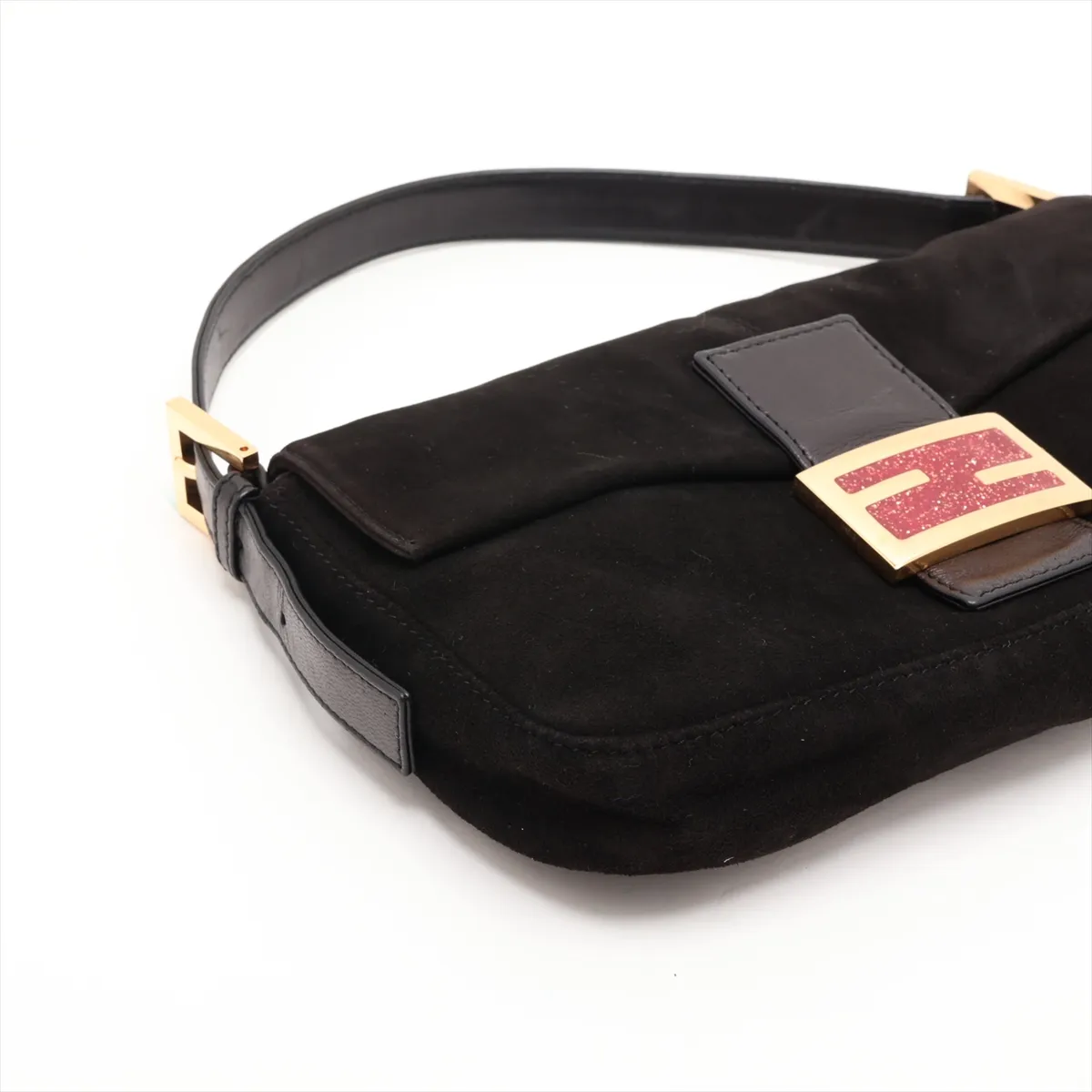 Mamma Bucket Suede x Leather Shoulder Bag, Black — view 4