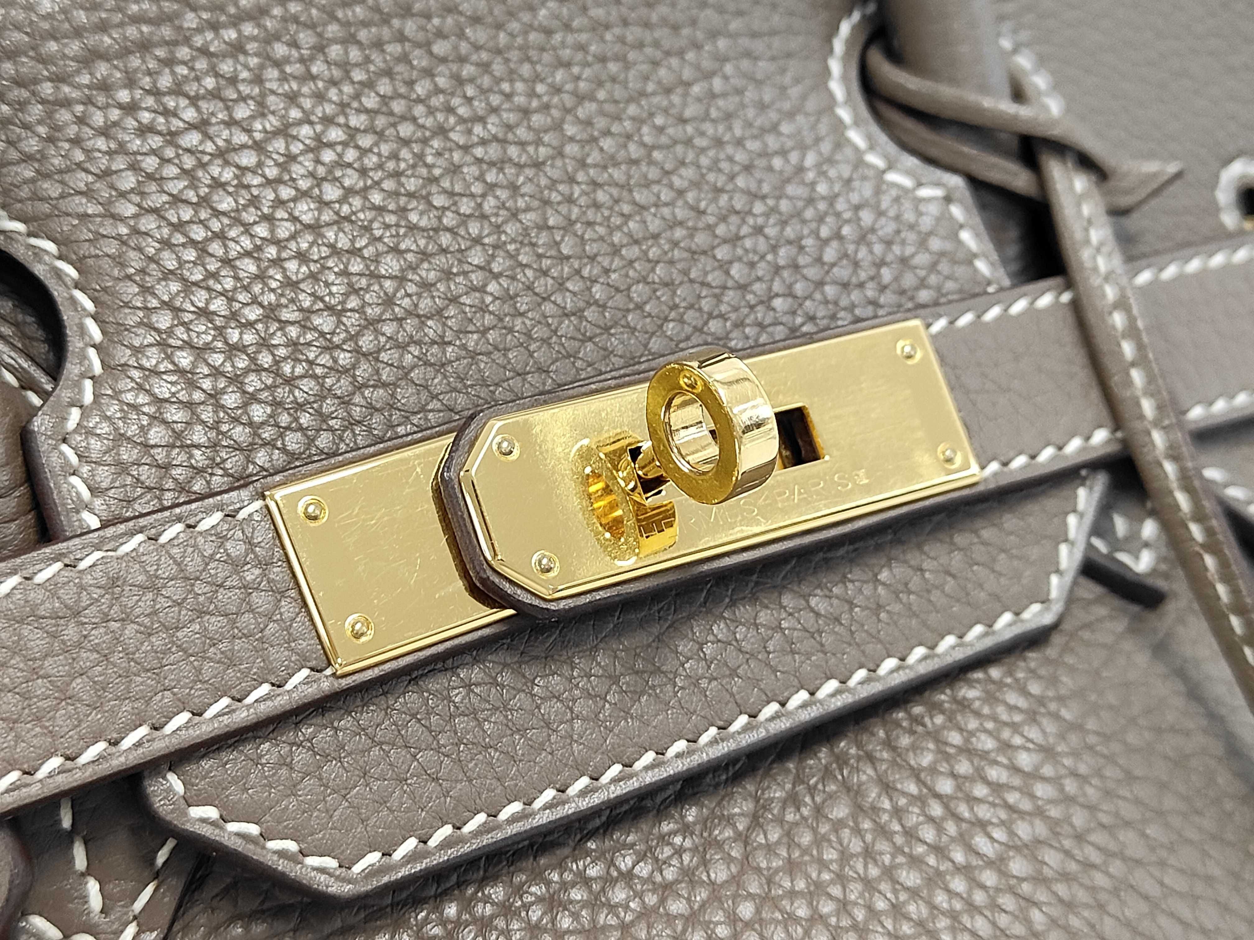Birkin 30 Handbag, L stamp, Taurillon leather, Gold hardware, Etoupe color, Includes clochette, padlock, 2 keys, and dust bag. — view 6