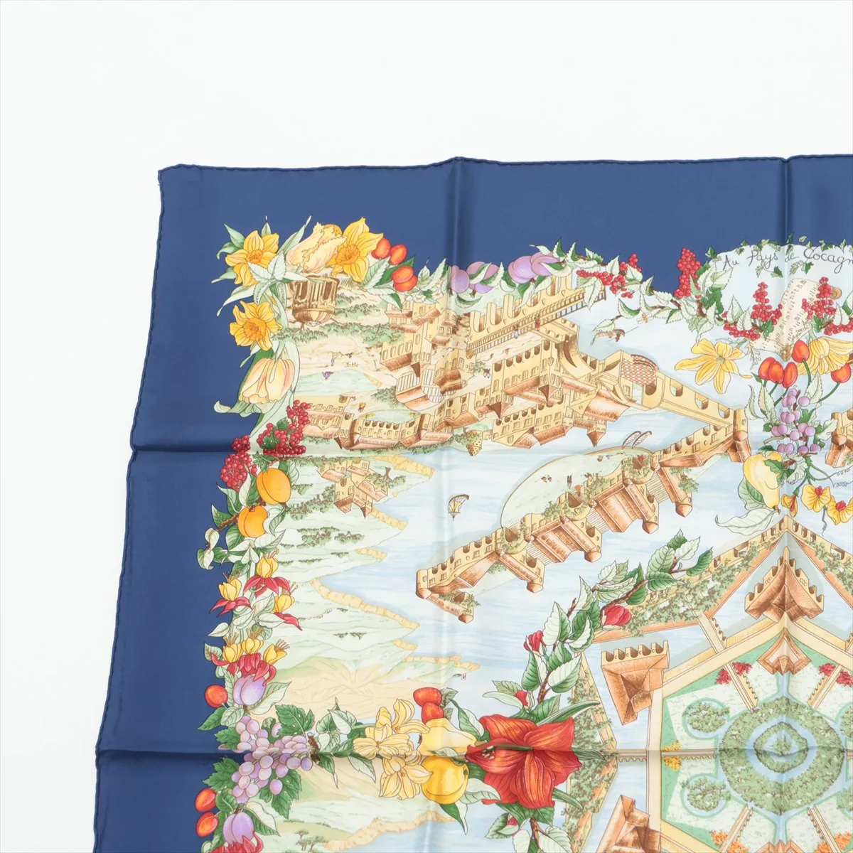 Carre 90 Au Pays de Cocagne In Paradise Scarf Silk Navy — view 2