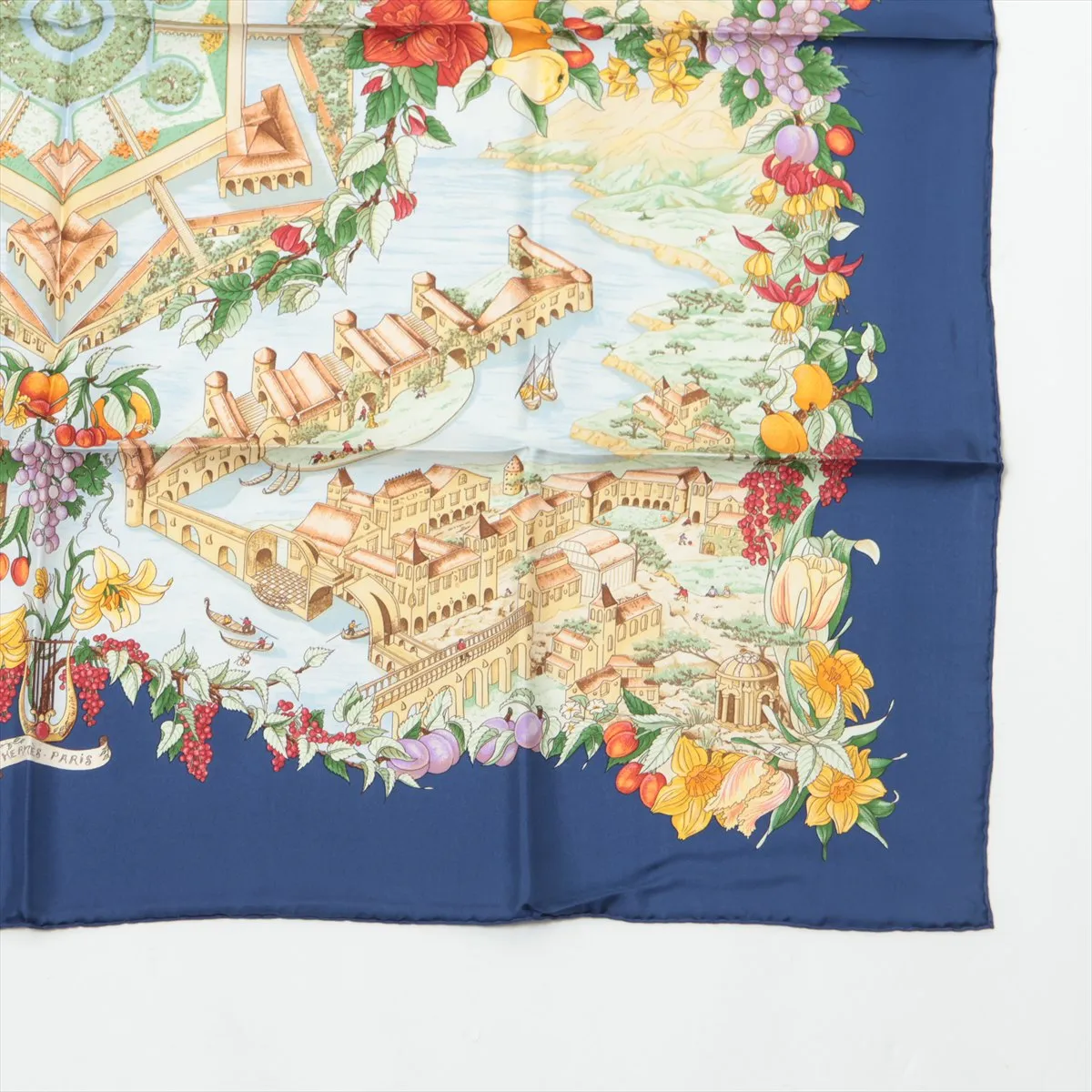 Carre 90 Au Pays de Cocagne In Paradise Scarf Silk Navy — view 4
