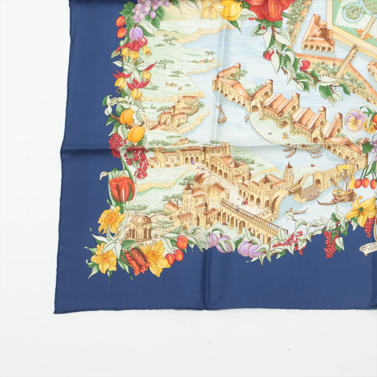 Carre 90 Au Pays de Cocagne In Paradise Scarf Silk Navy — view 5