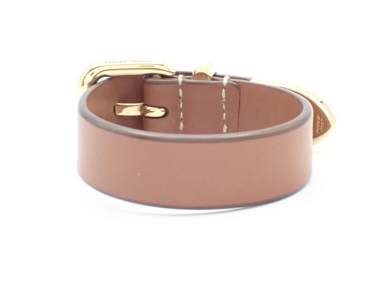 Bracelet/Bangle (Leather/Fabric) - Brown Leather, Gold Hardware, Size M — view 2
