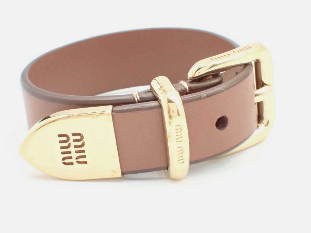 Bracelet/Bangle (Leather/Fabric) - Brown Leather, Gold Hardware, Size M — view 3