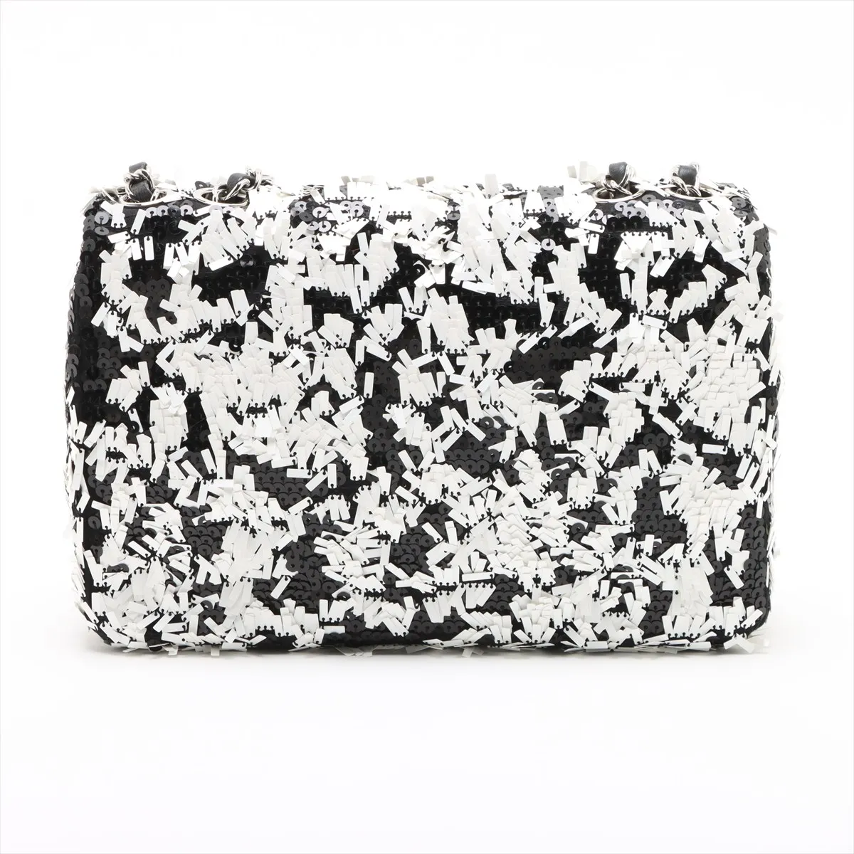 [Individually wrapped] Chanel Coco Mark Sequin Single Flap Double Chain Bag Black x White Silver Hardware 19409710 No. 19 — view 2
