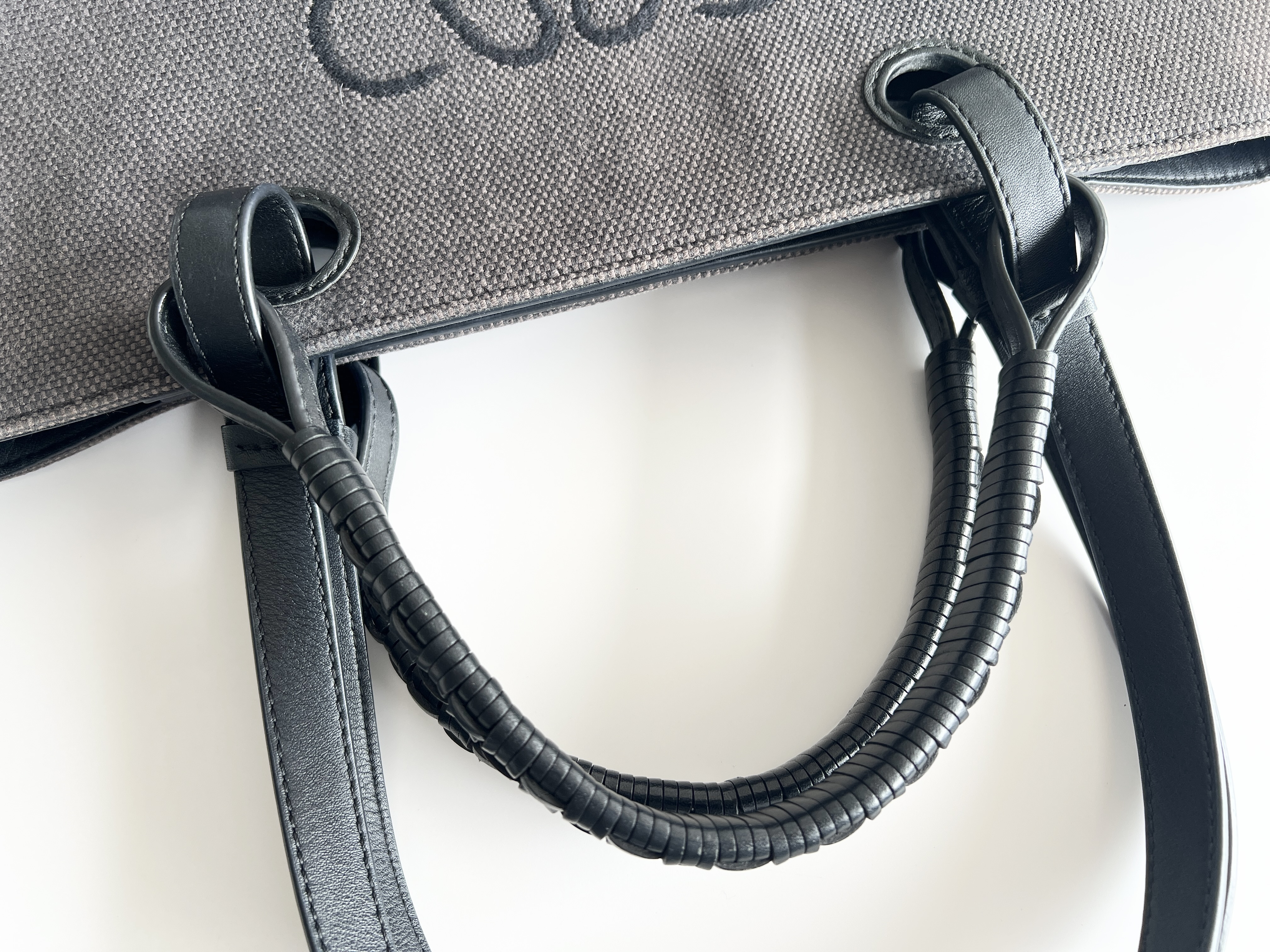 Anagram Logo Jacquard Canvas Leather 2-Way Shoulder Bag Tote Bag Handbag — view 4