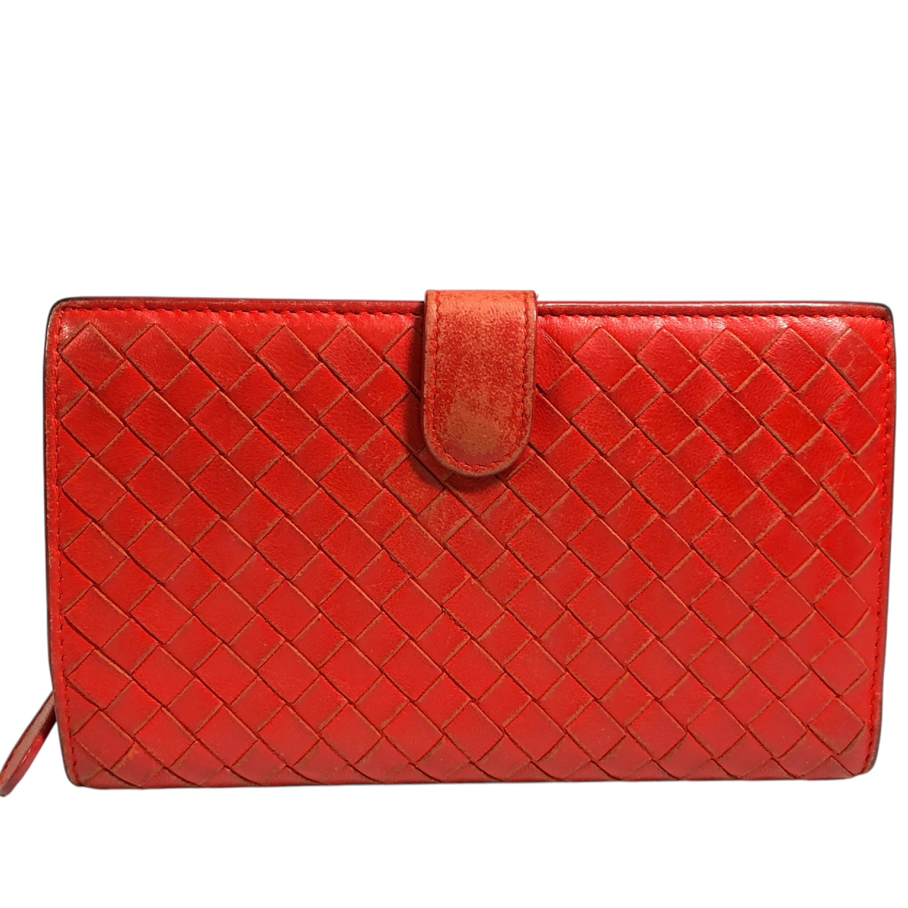 Intrecciato Long Wallet with Coin Pocket, Red, Genuine Leather, Made in Italy, Comes with Dust Bag and Box. — view 2