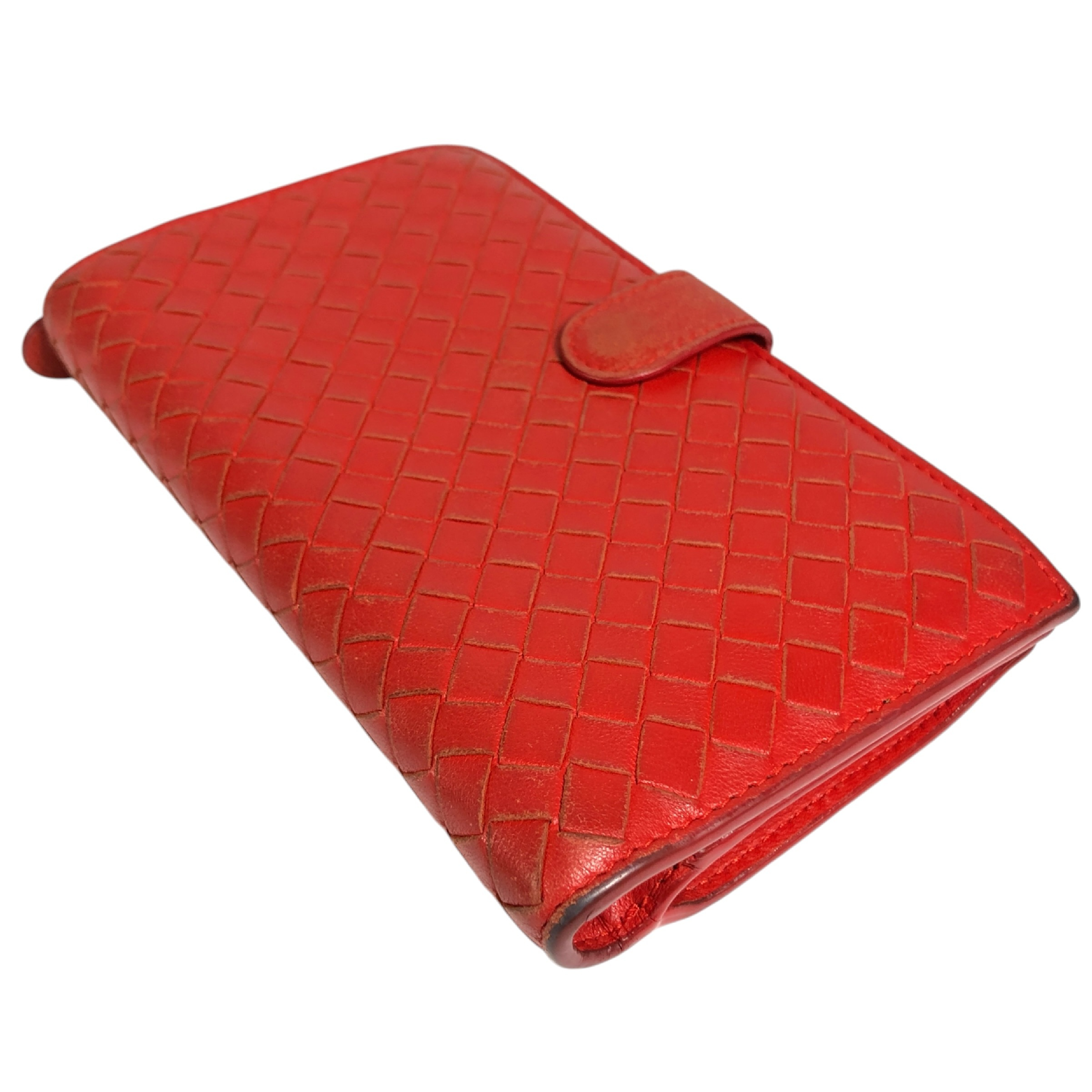 Intrecciato Long Wallet with Coin Pocket, Red, Genuine Leather, Made in Italy, Comes with Dust Bag and Box. — view 11