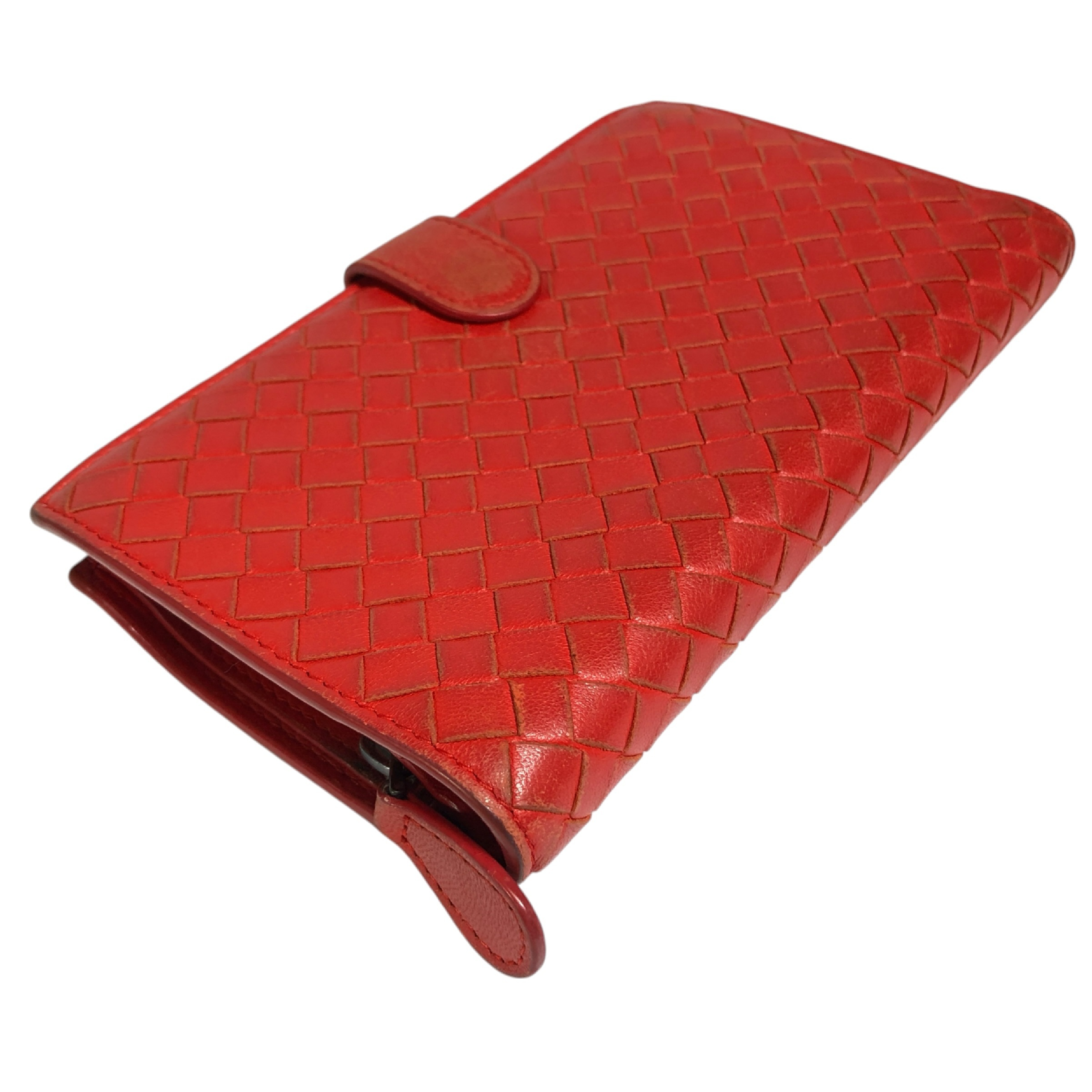 Intrecciato Long Wallet with Coin Pocket, Red, Genuine Leather, Made in Italy, Comes with Dust Bag and Box. — view 12