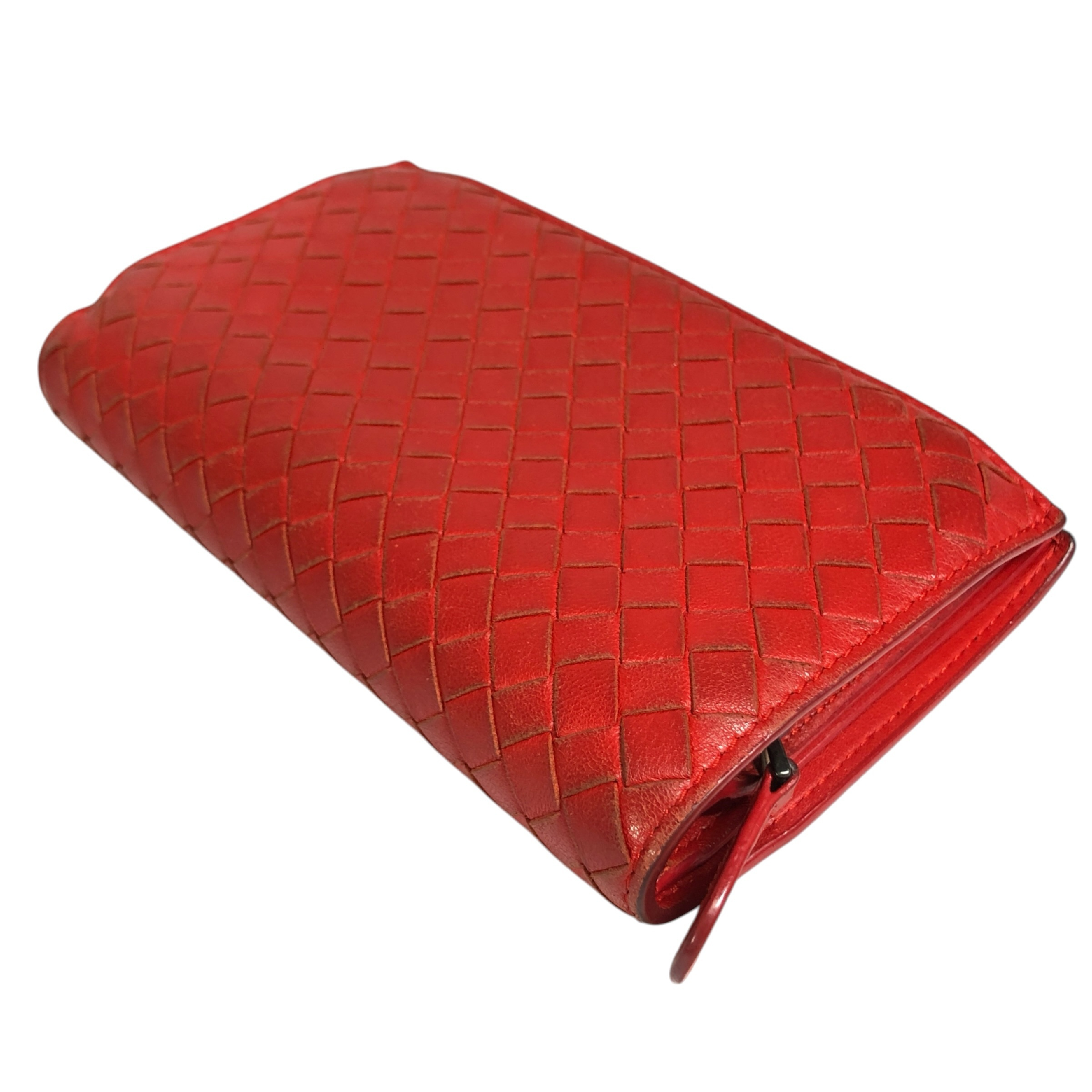 Intrecciato Long Wallet with Coin Pocket, Red, Genuine Leather, Made in Italy, Comes with Dust Bag and Box. — view 13