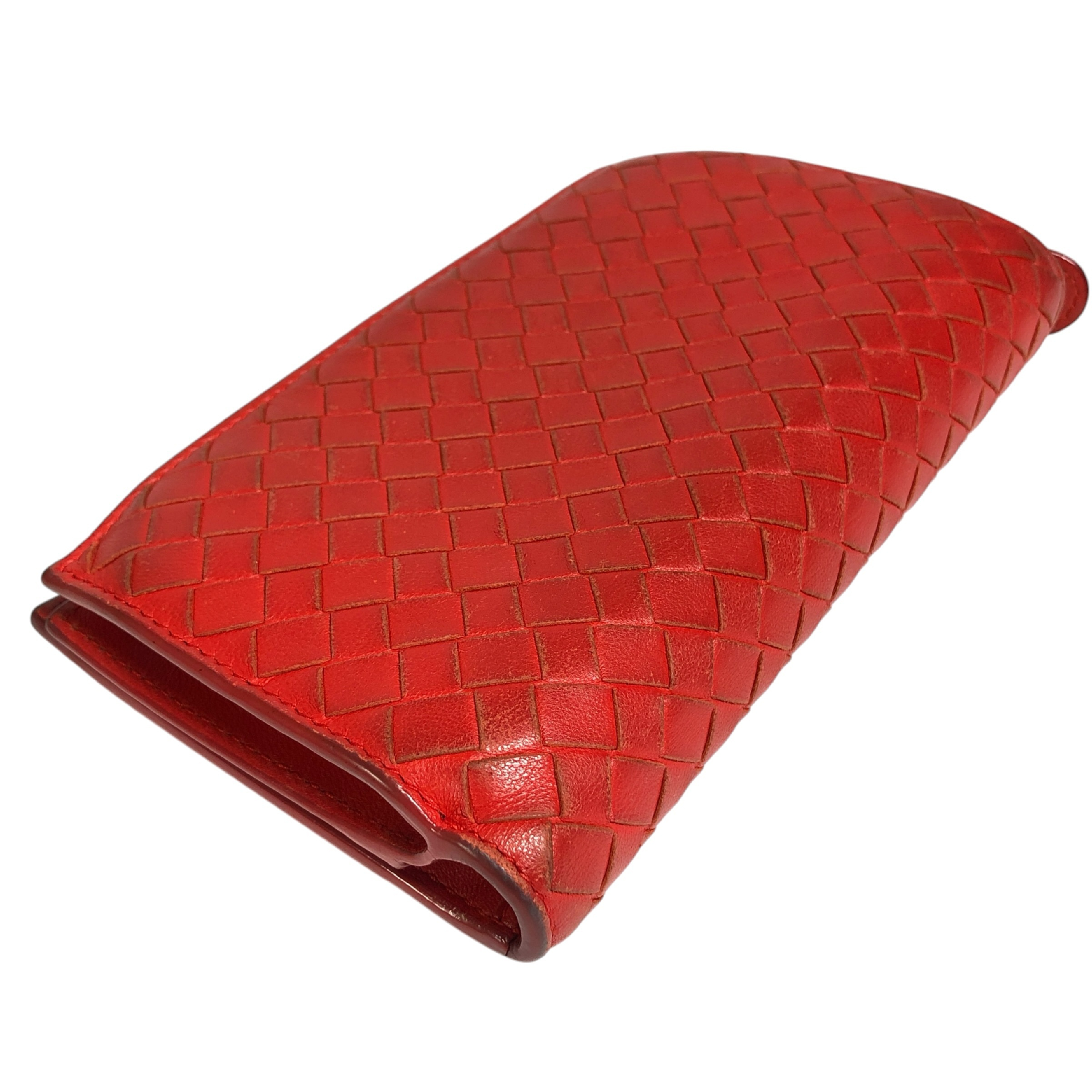 Intrecciato Long Wallet with Coin Pocket, Red, Genuine Leather, Made in Italy, Comes with Dust Bag and Box. — view 14