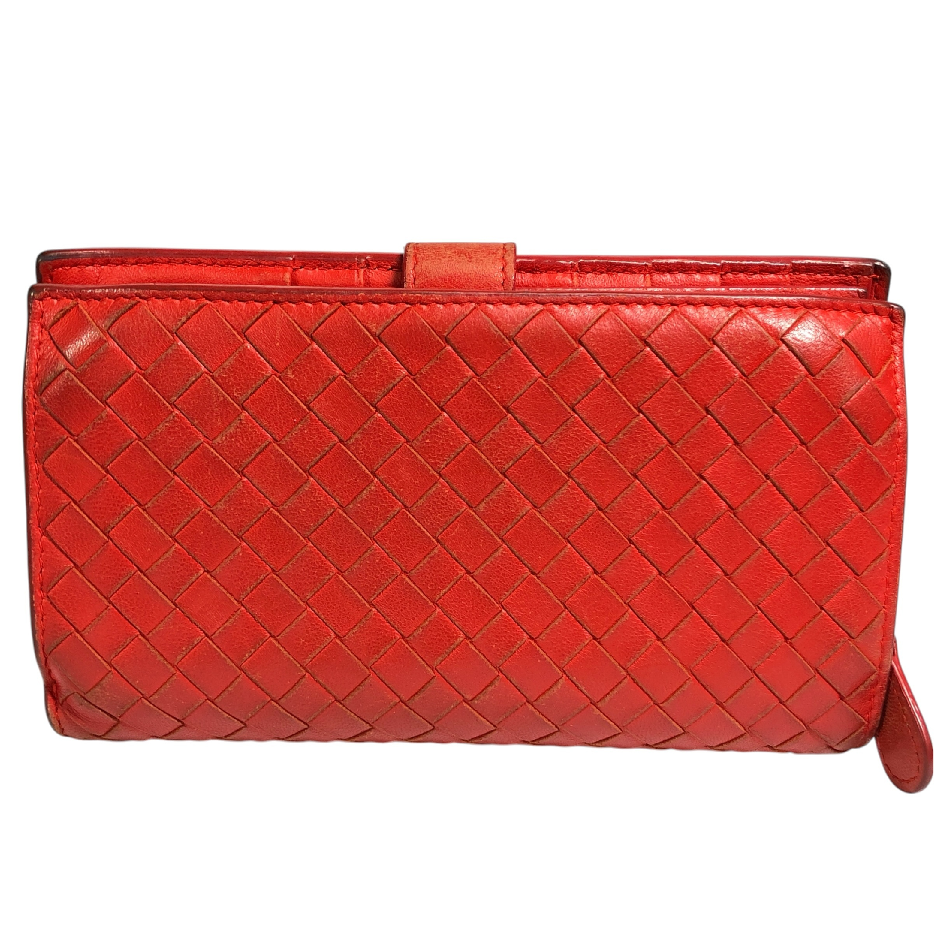 Intrecciato Long Wallet with Coin Pocket, Red, Genuine Leather, Made in Italy, Comes with Dust Bag and Box. — view 3