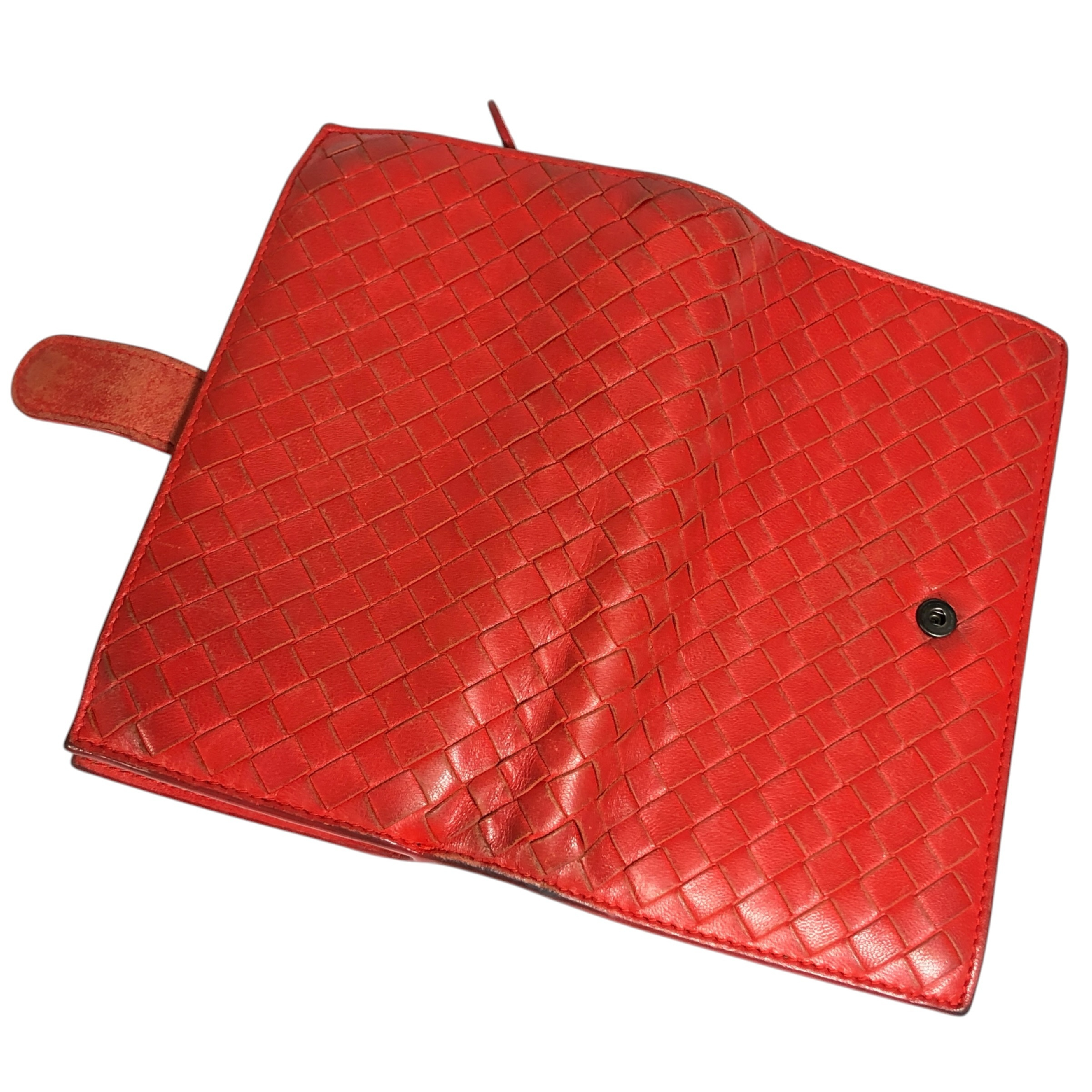 Intrecciato Long Wallet with Coin Pocket, Red, Genuine Leather, Made in Italy, Comes with Dust Bag and Box. — view 4