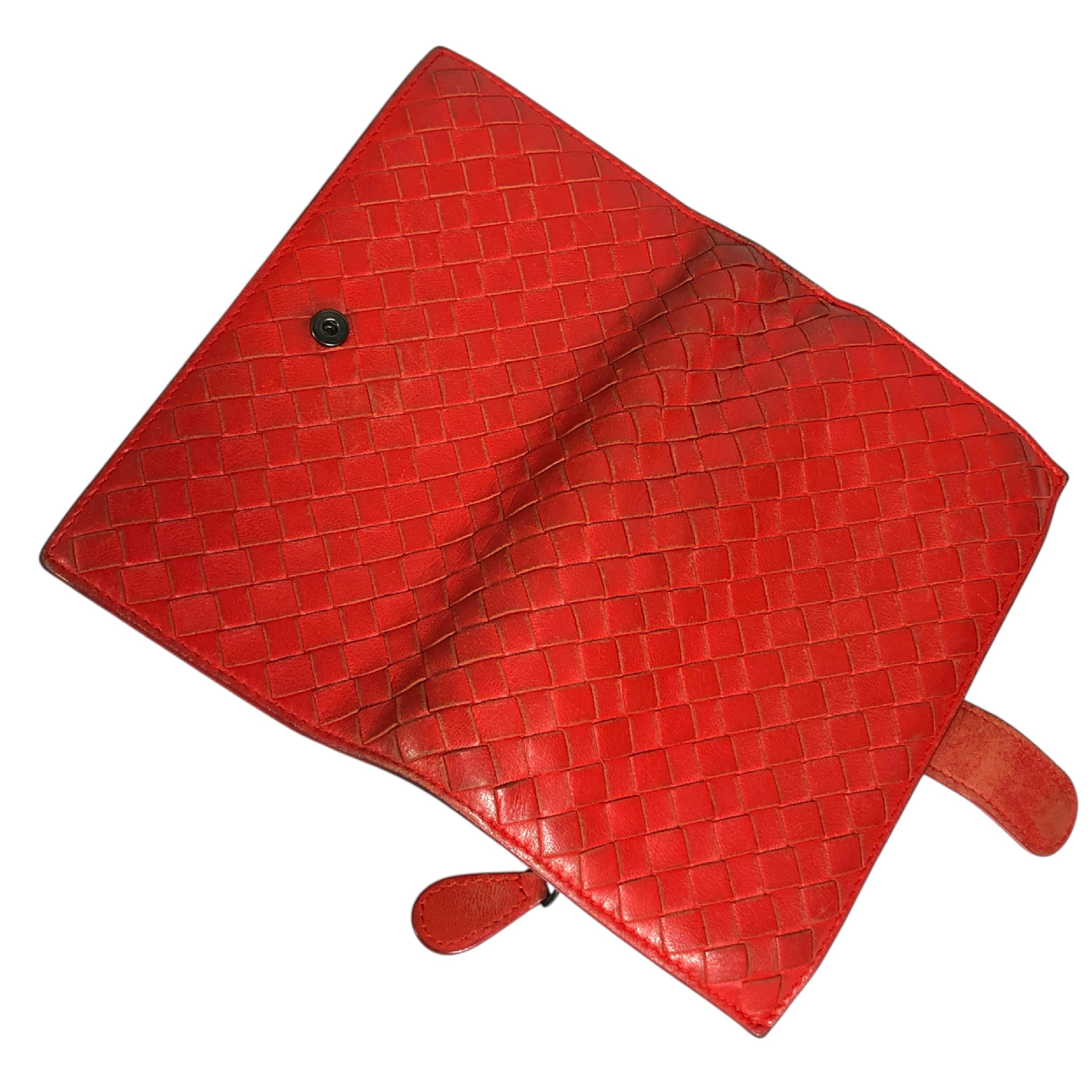 Intrecciato Long Wallet with Coin Pocket, Red, Genuine Leather, Made in Italy, Comes with Dust Bag and Box. — view 5