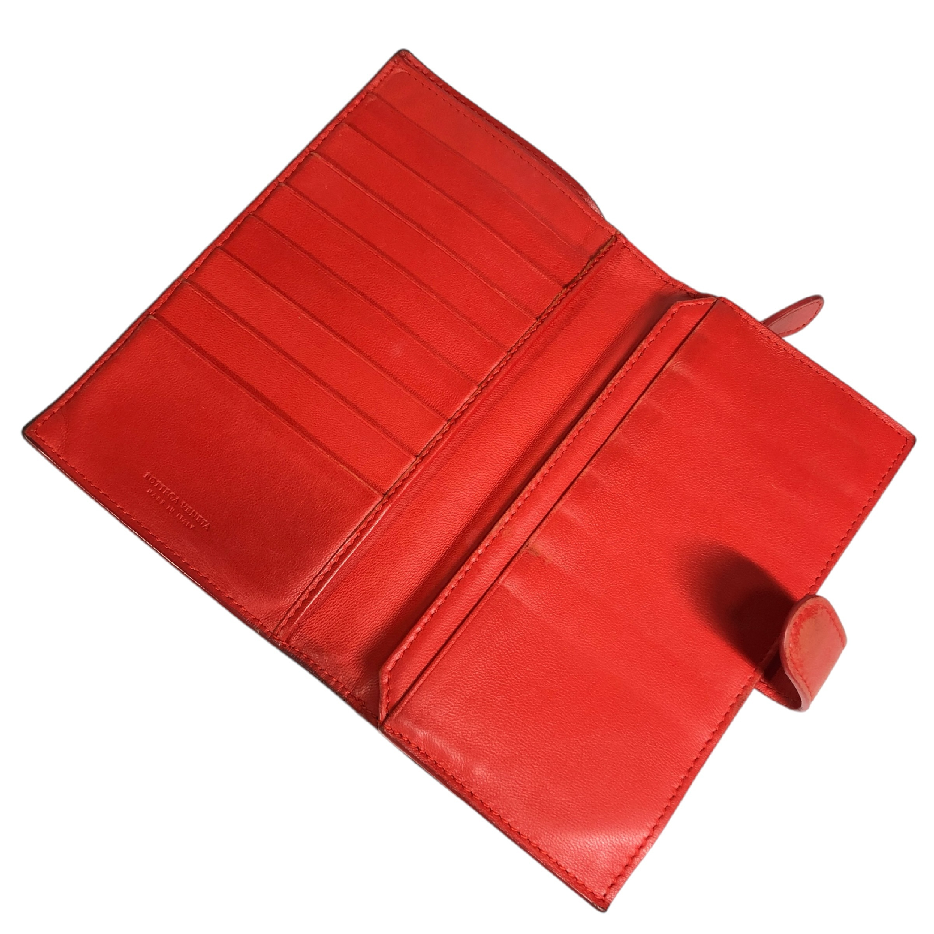 Intrecciato Long Wallet with Coin Pocket, Red, Genuine Leather, Made in Italy, Comes with Dust Bag and Box. — view 6