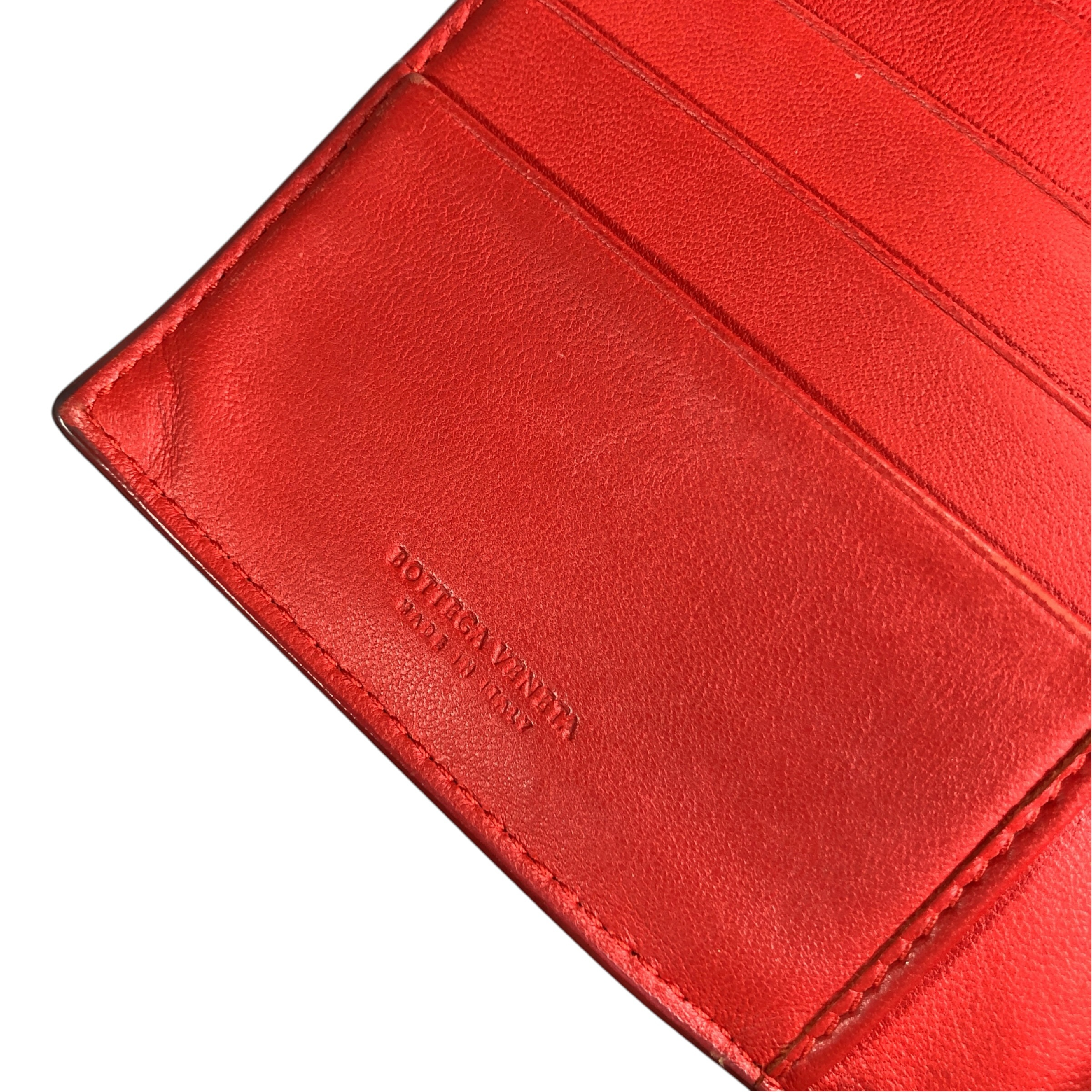 Intrecciato Long Wallet with Coin Pocket, Red, Genuine Leather, Made in Italy, Comes with Dust Bag and Box. — view 8