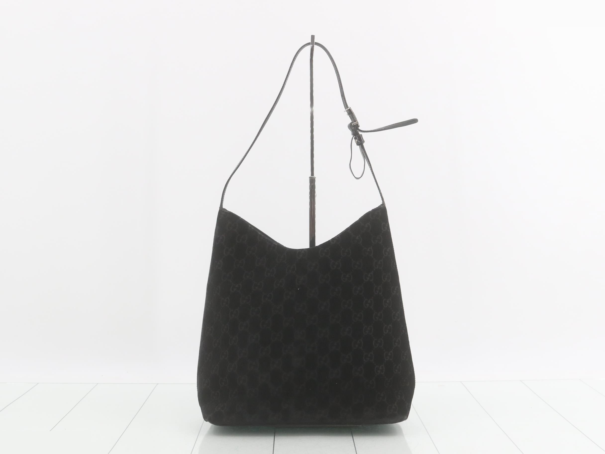 GG Suede One-Shoulder Bag, Black — view 2
