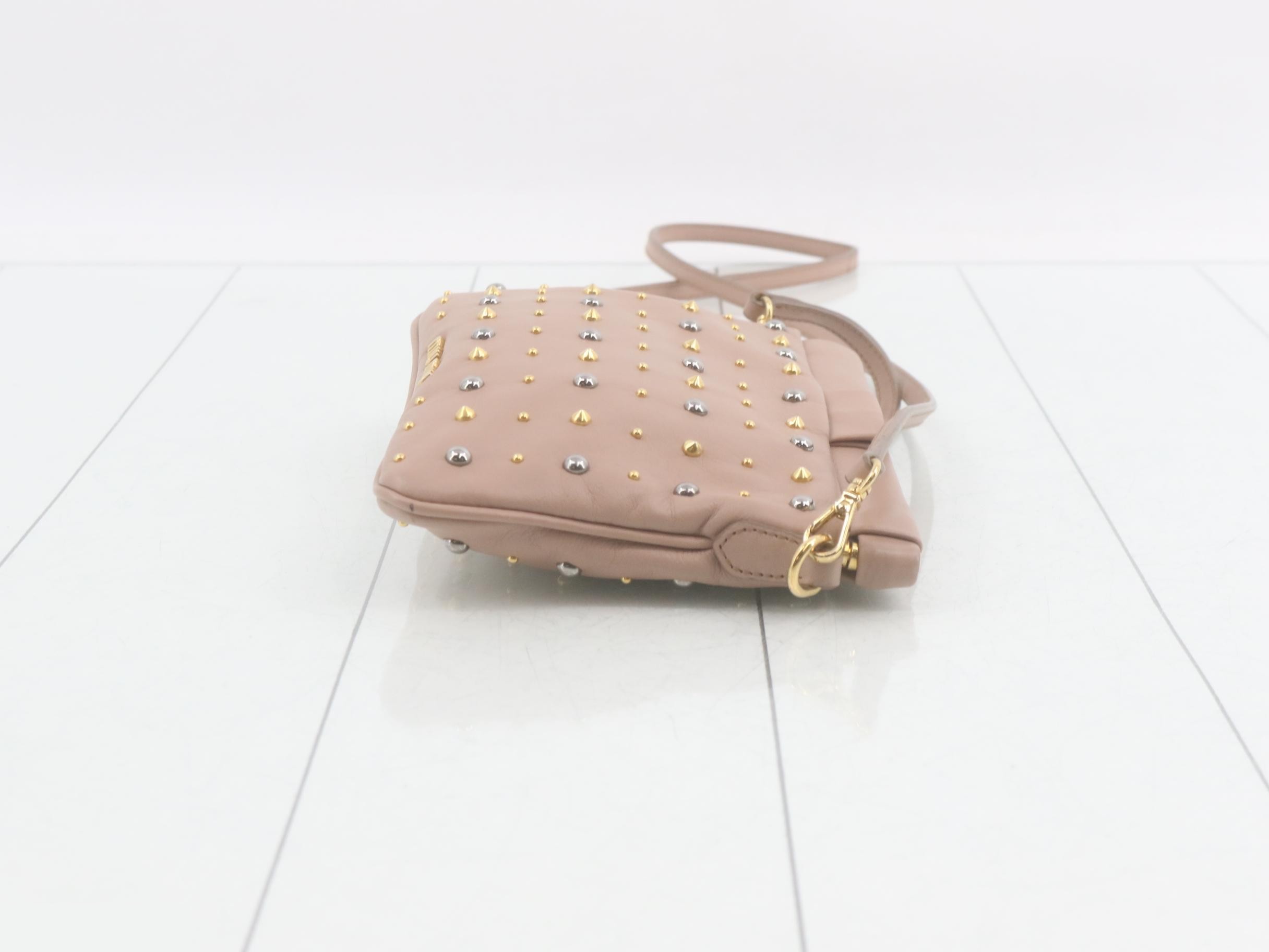 Shoulder bag, studded, pink leather — view 3