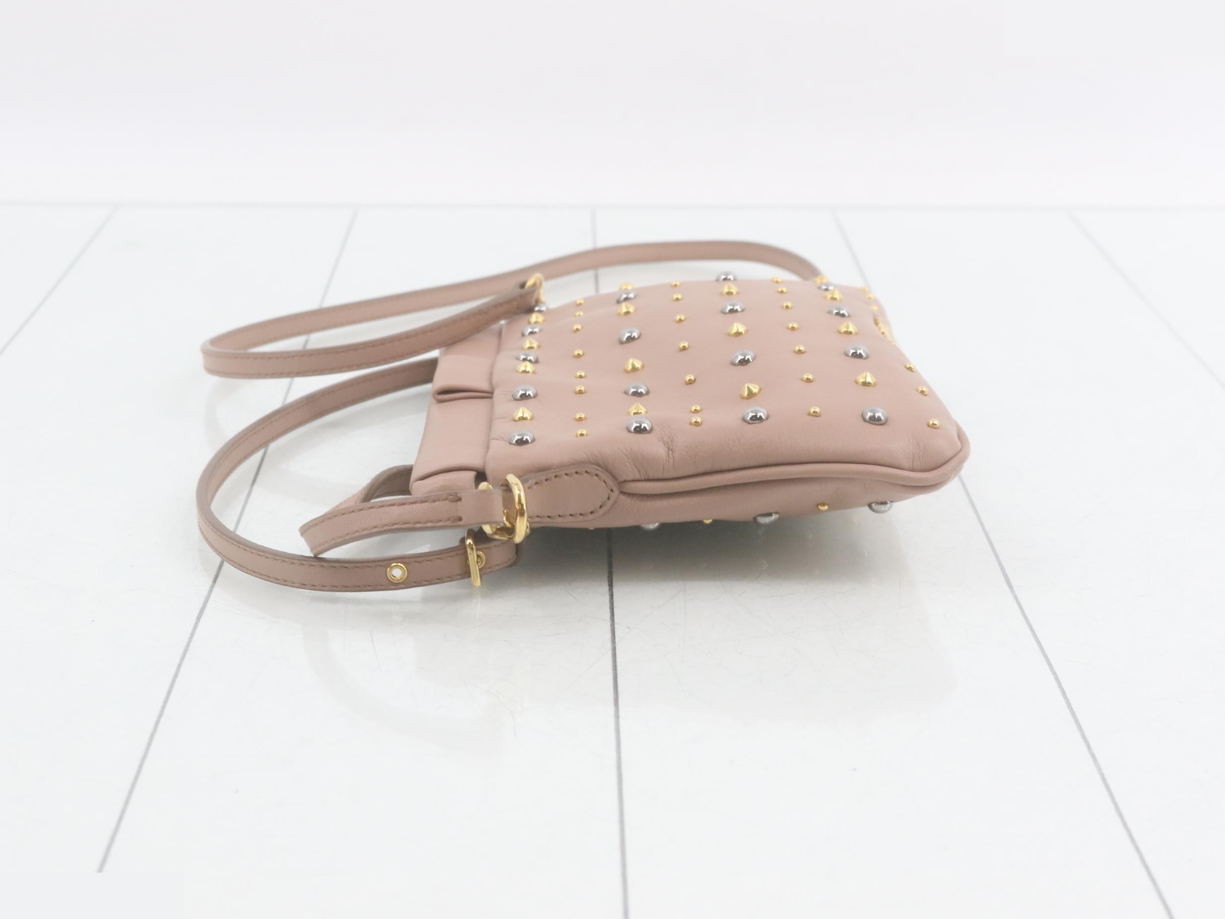 Shoulder bag, studded, pink leather — view 4