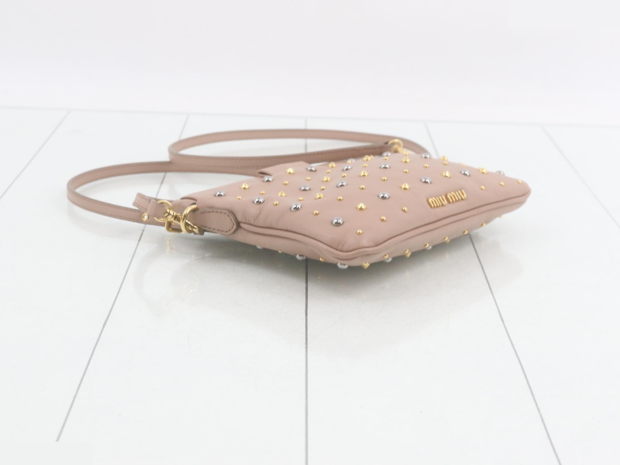 Shoulder bag, studded, pink leather — view 5