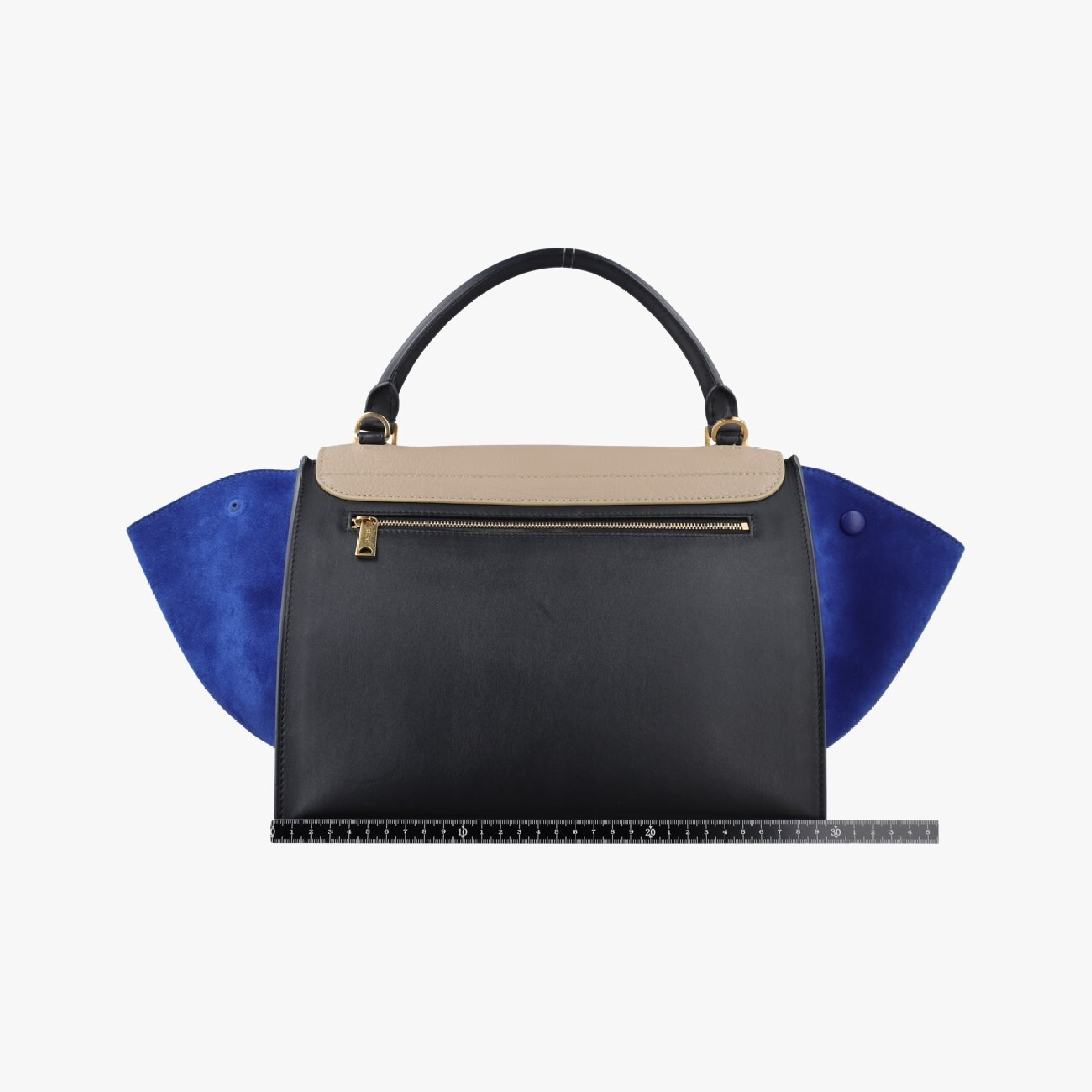 Trapeze Medium Handbag, Beige x Black x Blue, Suede x Leather, S-CU-0193 — view 2