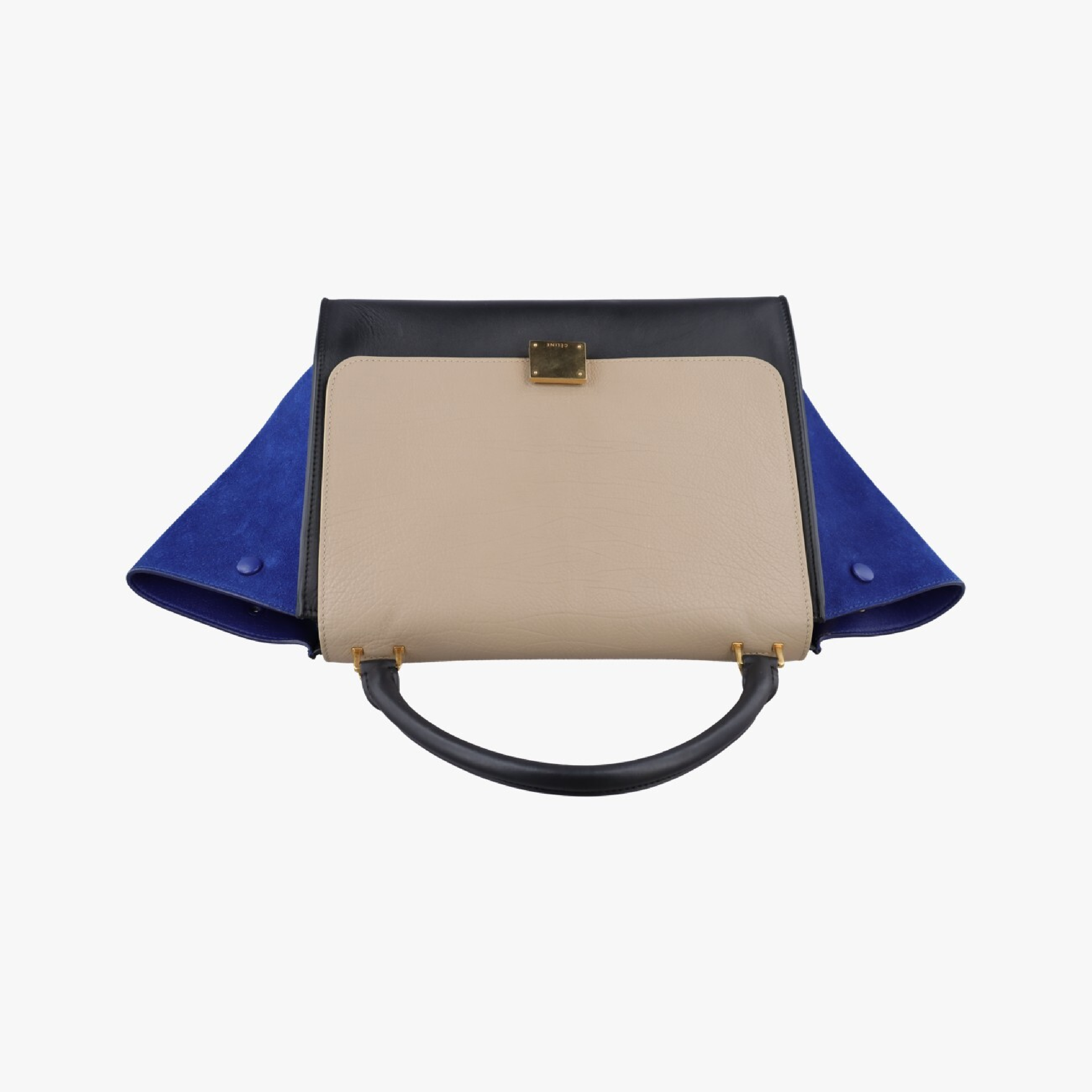 Trapeze Medium Handbag, Beige x Black x Blue, Suede x Leather, S-CU-0193 — view 5