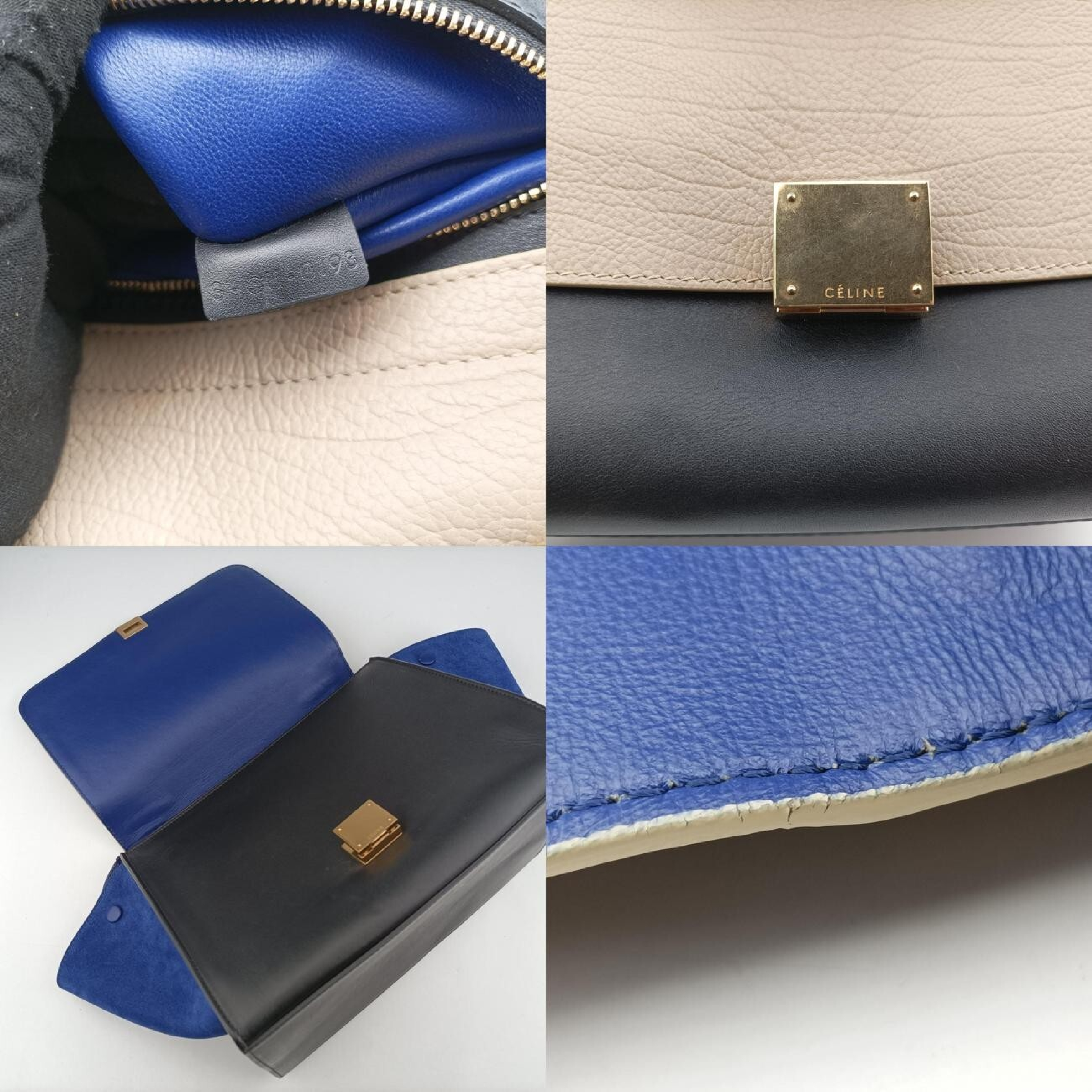 Trapeze Medium Handbag, Beige x Black x Blue, Suede x Leather, S-CU-0193 — view 8
