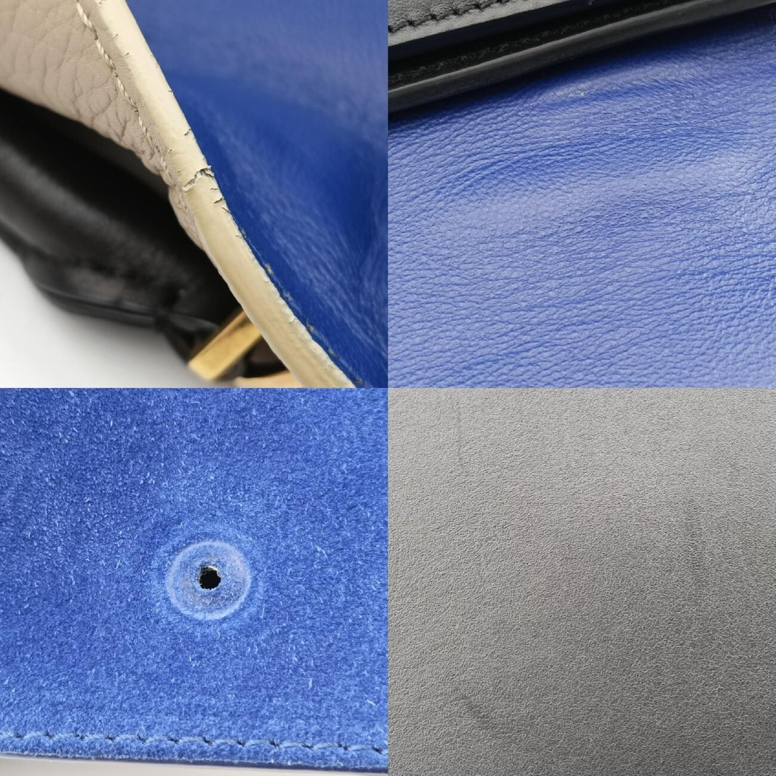 Trapeze Medium Handbag, Beige x Black x Blue, Suede x Leather, S-CU-0193 — view 9