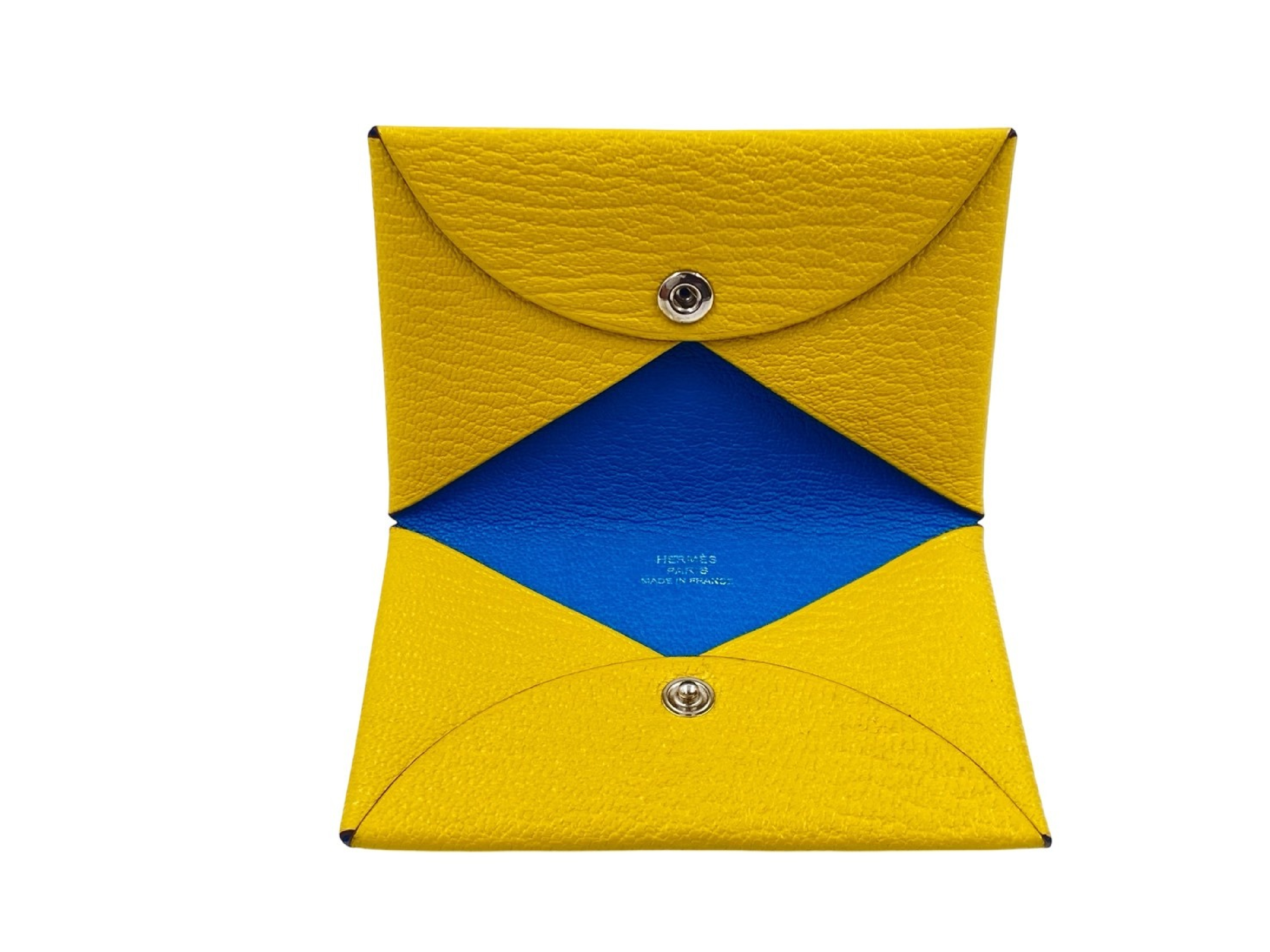 Calvi Verso Chevre Mysore Card Case, Yellow x Blue, Silver Hardware, B: 2023, Card Case — view 7