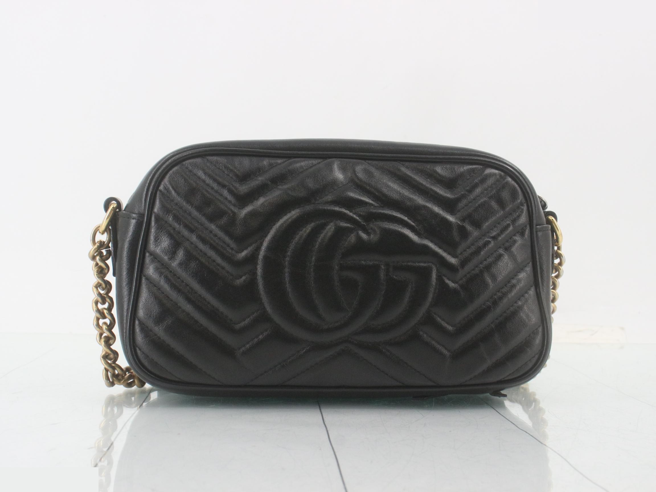 GG Marmont Leather V-Quilted Chain Shoulder Bag, Black — view 2