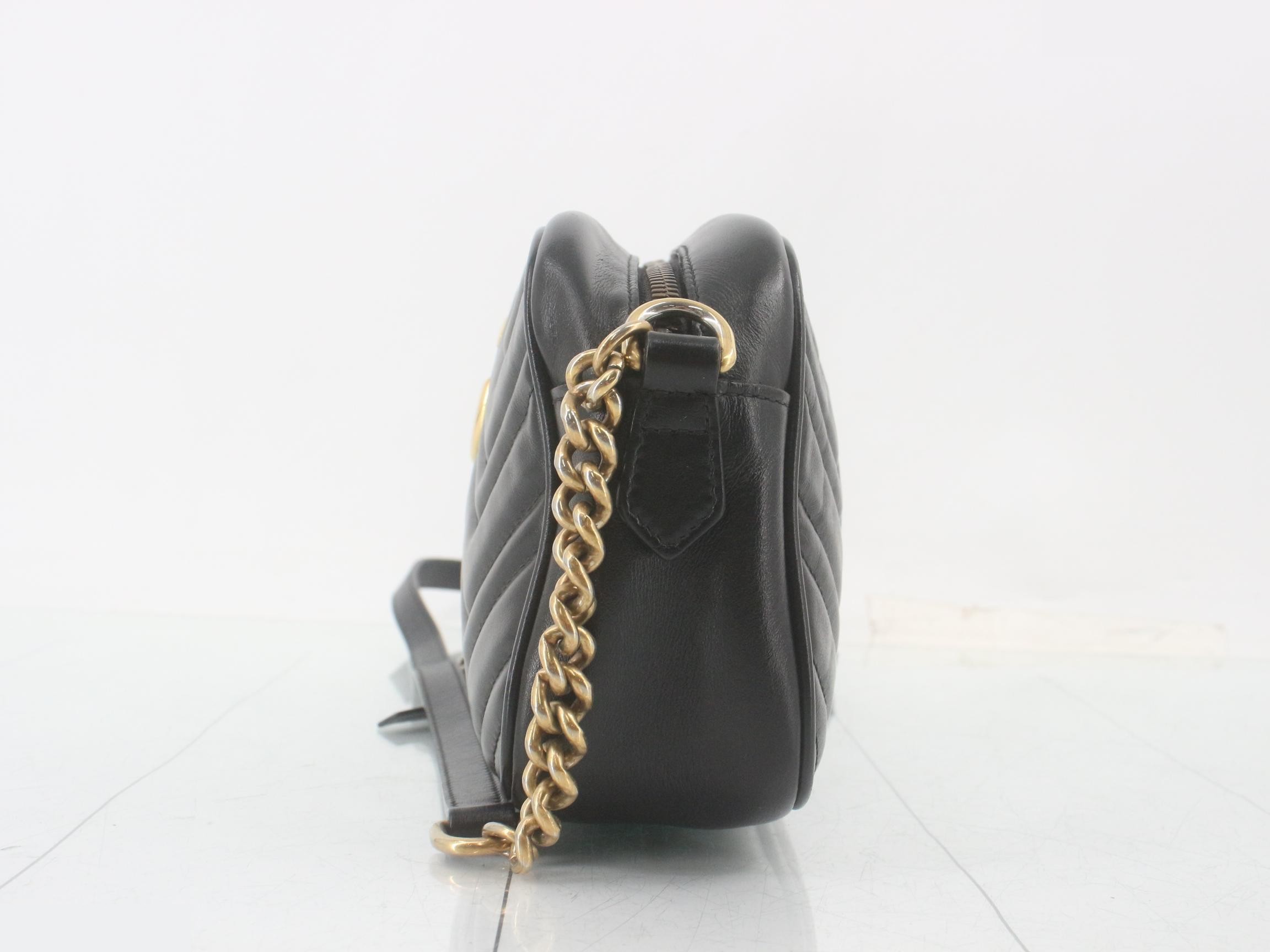 GG Marmont Leather V-Quilted Chain Shoulder Bag, Black — view 3